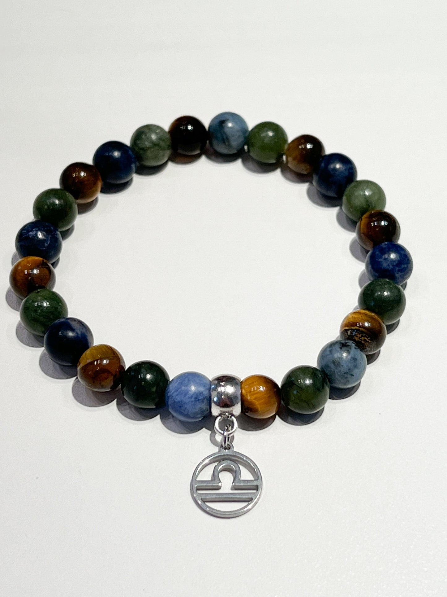Bracelet astrologique Balance : pierres naturelles de jade, œil de tigre et sodalite