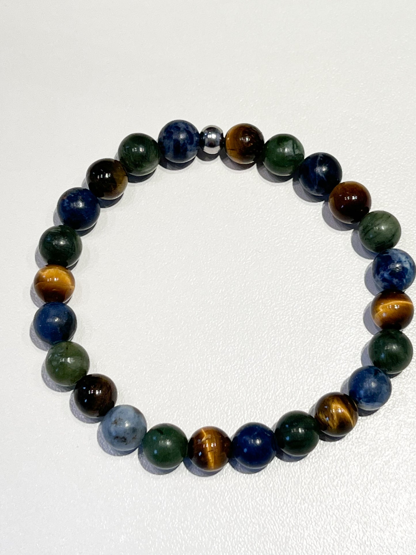 Bracelet astrologique Balance : pierres naturelles de jade, œil de tigre et sodalite