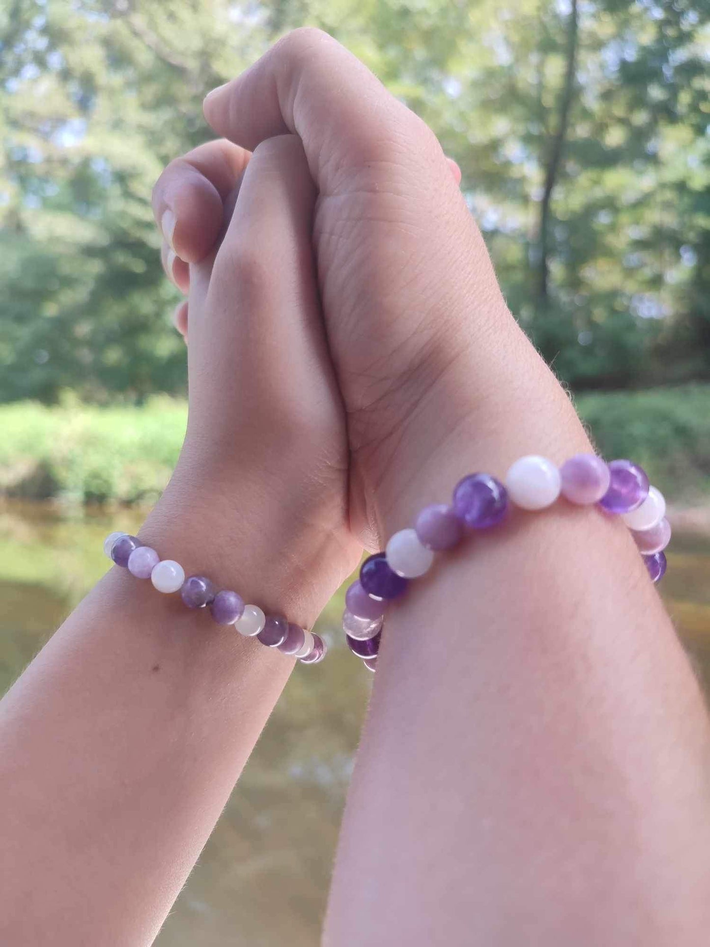 Bijoux Mère & Fille en Lépidolite, Améthyste et Pierre de Lune - Symboles de Connexion et d'Harmonie