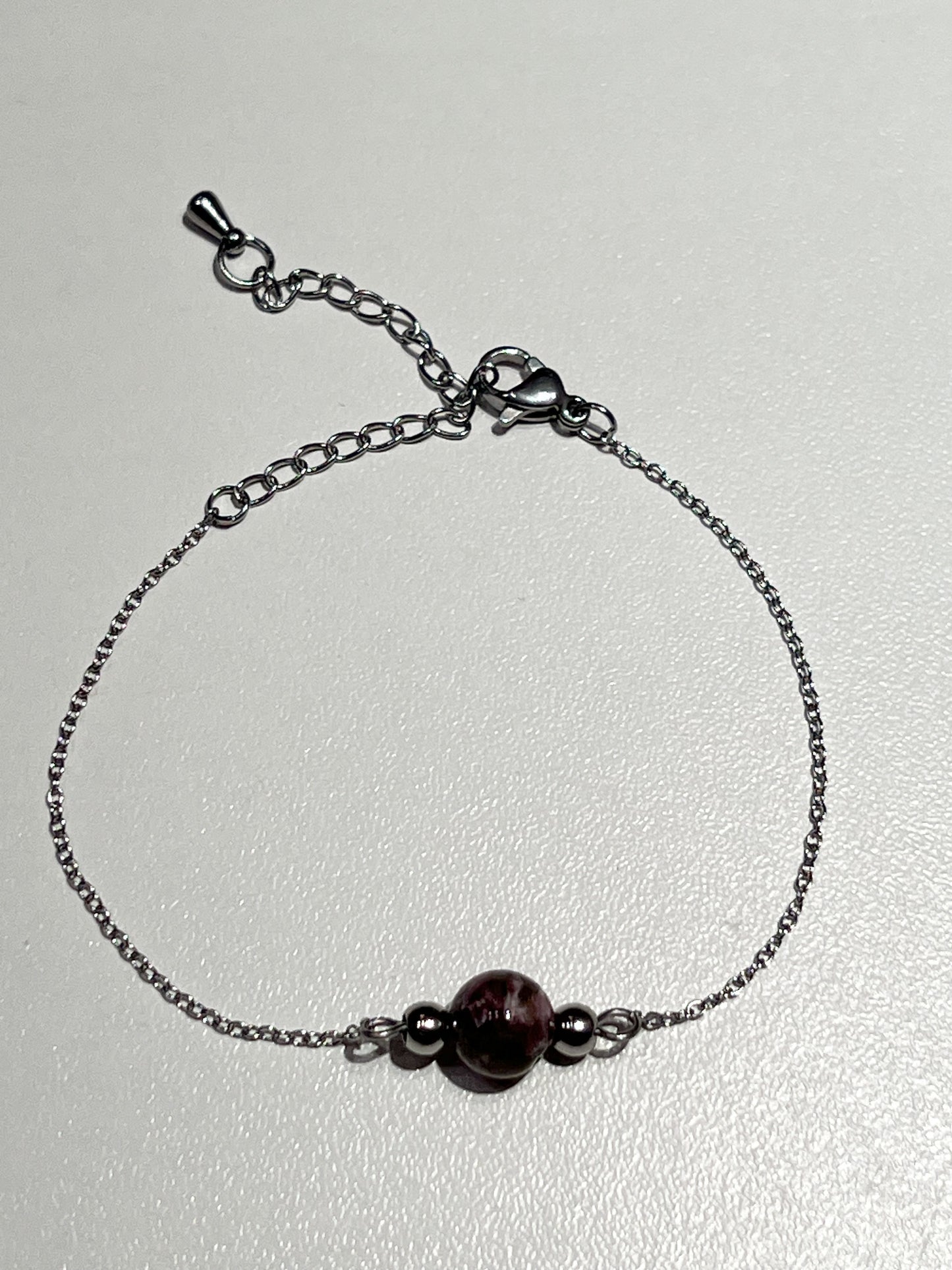 Bracelet en Tourmaline Rose et Acier Inoxydable Argenté – Harmonie et Féminité