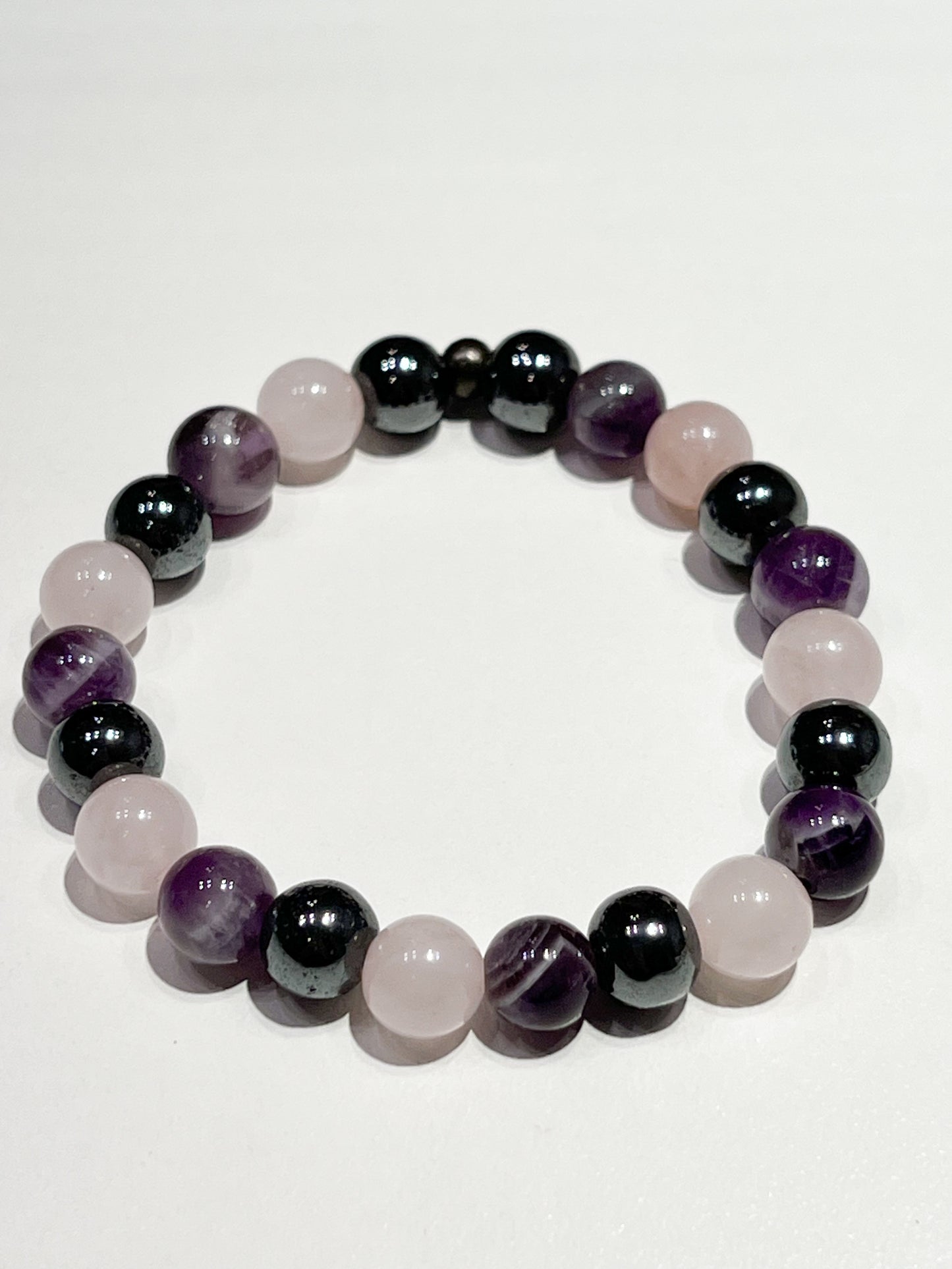 Bracelet Anti-Stress en Quartz Rose, Améthyste et Hématite : Équilibre et Sérénité