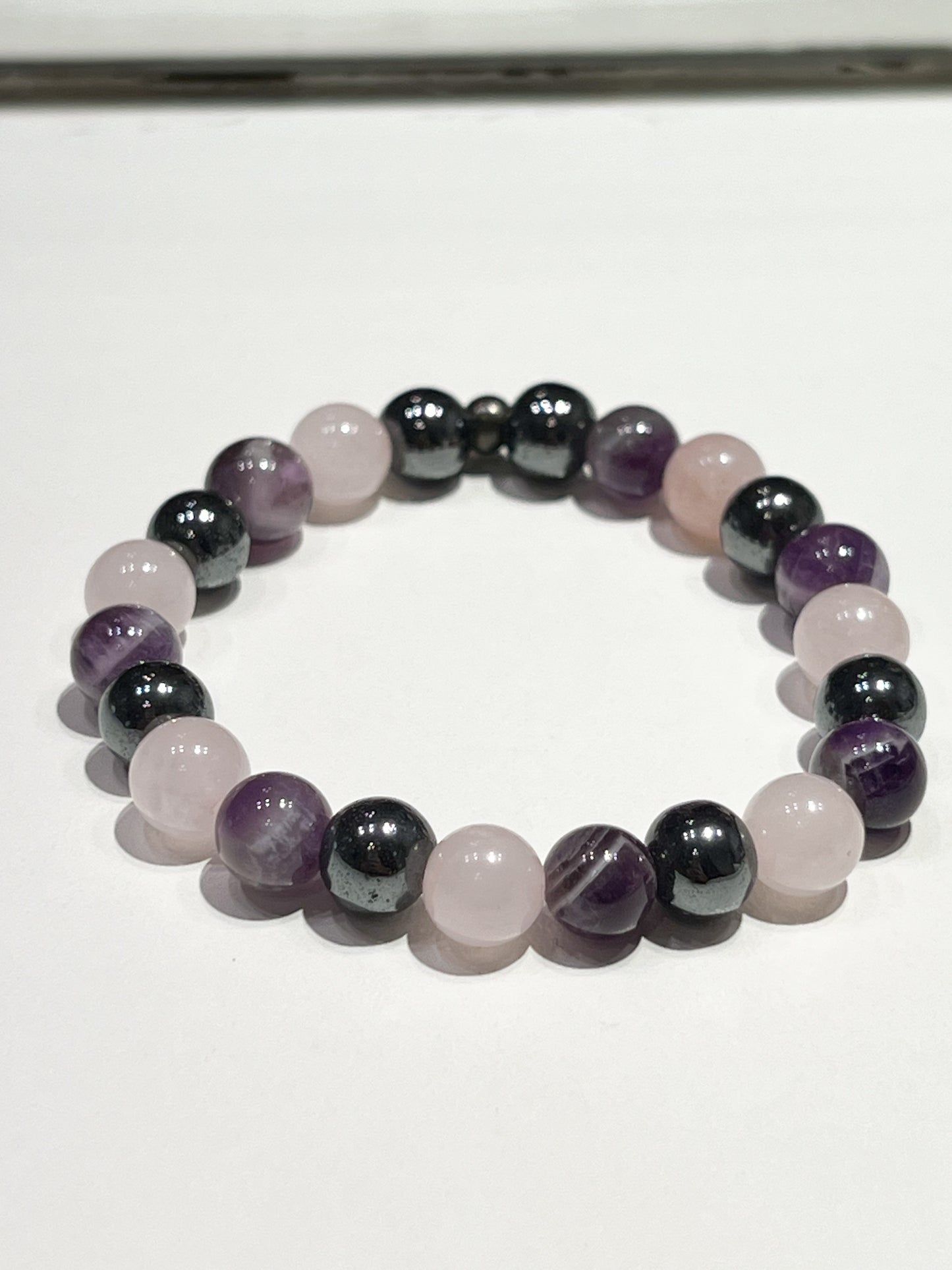 Bracelet Anti-Stress en Quartz Rose, Améthyste et Hématite : Équilibre et Sérénité