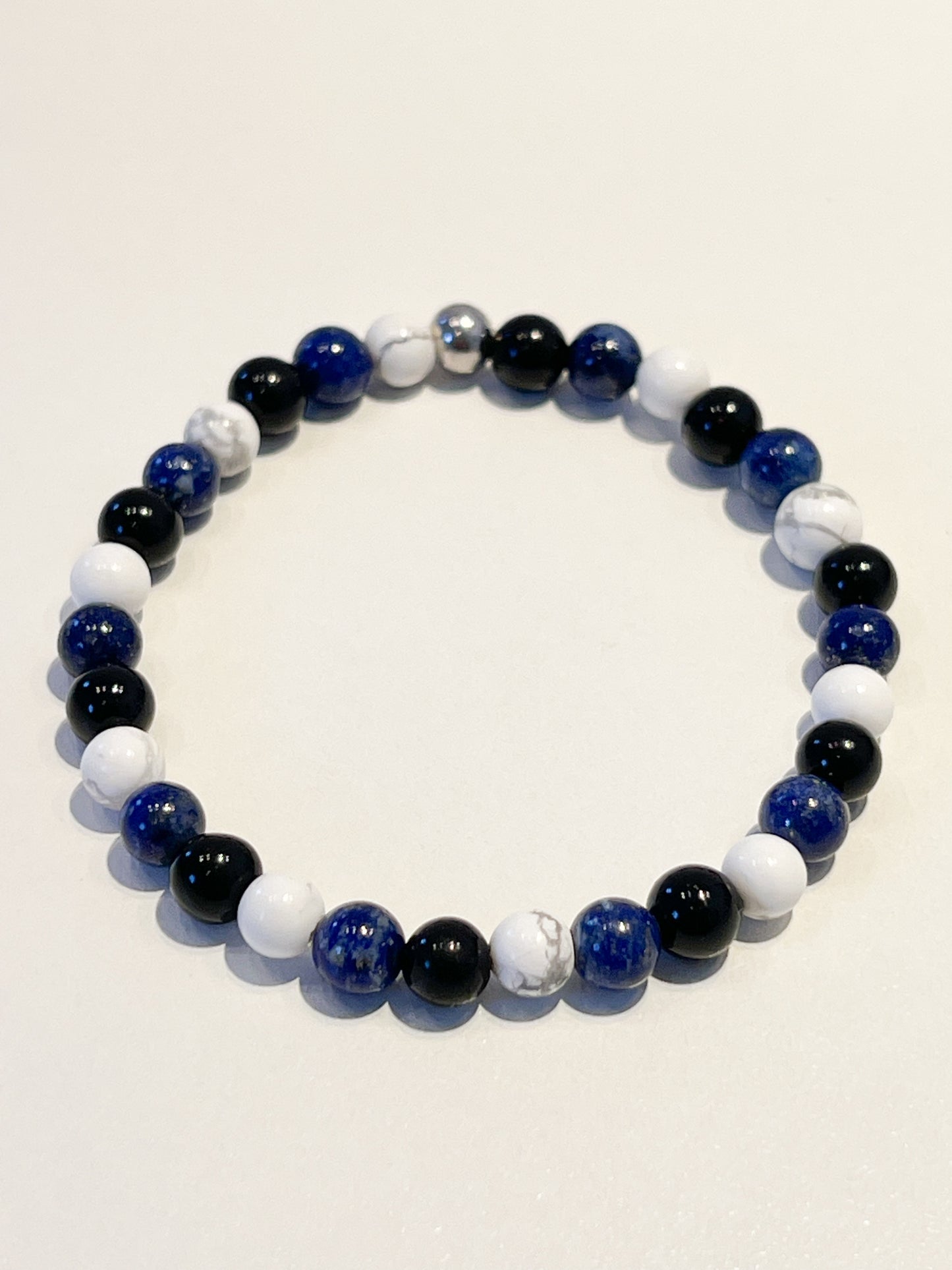 Bracelet Anti-Stress en Howlite, Lapis-Lazuli et Obsidienne Noire – Sérénité et Protection