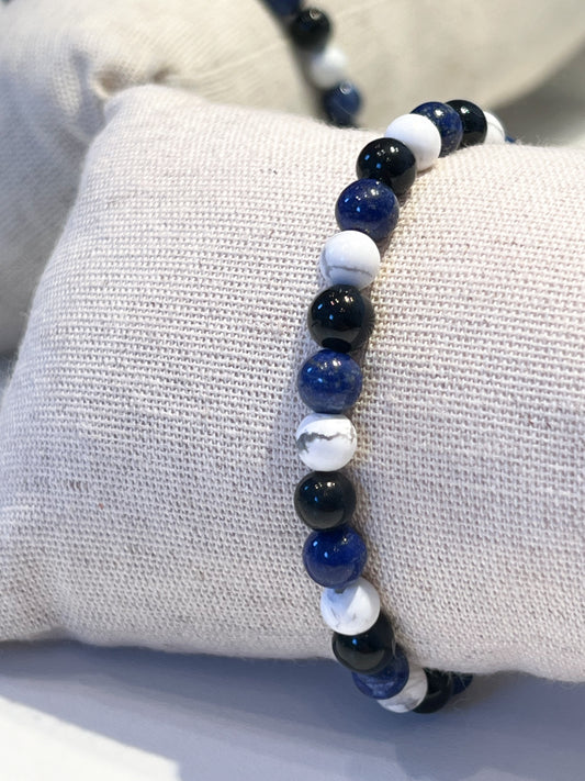 🧘♀️ Bracelet Apaisant – Howlite, Lapis-Lazuli & Obsidienne pour Sérénité et Ancrage