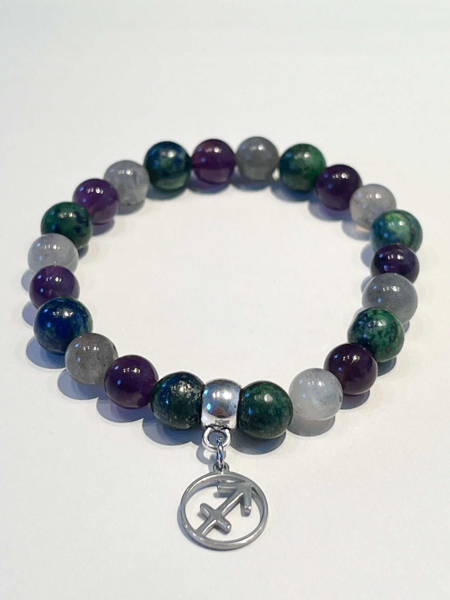 Bracelet Sagittaire en Labradorite, Améthyste et Azurite Malachite – Protection et Sérénité