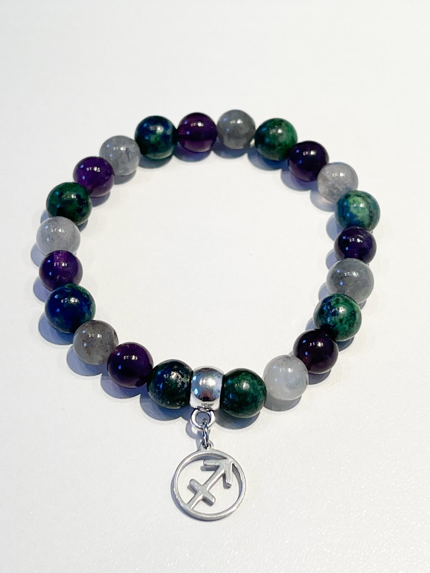 Bracelet Sagittaire en Labradorite, Améthyste et Azurite Malachite – Protection et Sérénité
