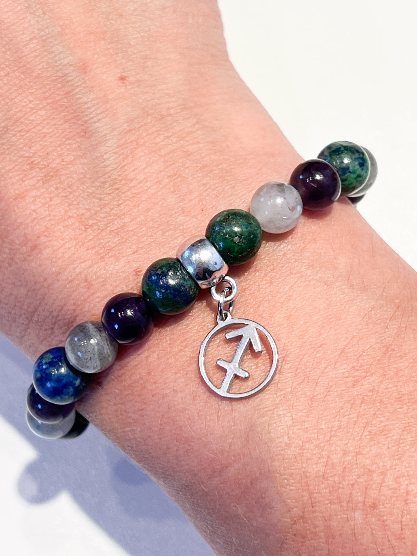 Bracelet Sagittaire en Labradorite, Améthyste et Azurite Malachite – Protection et Sérénité