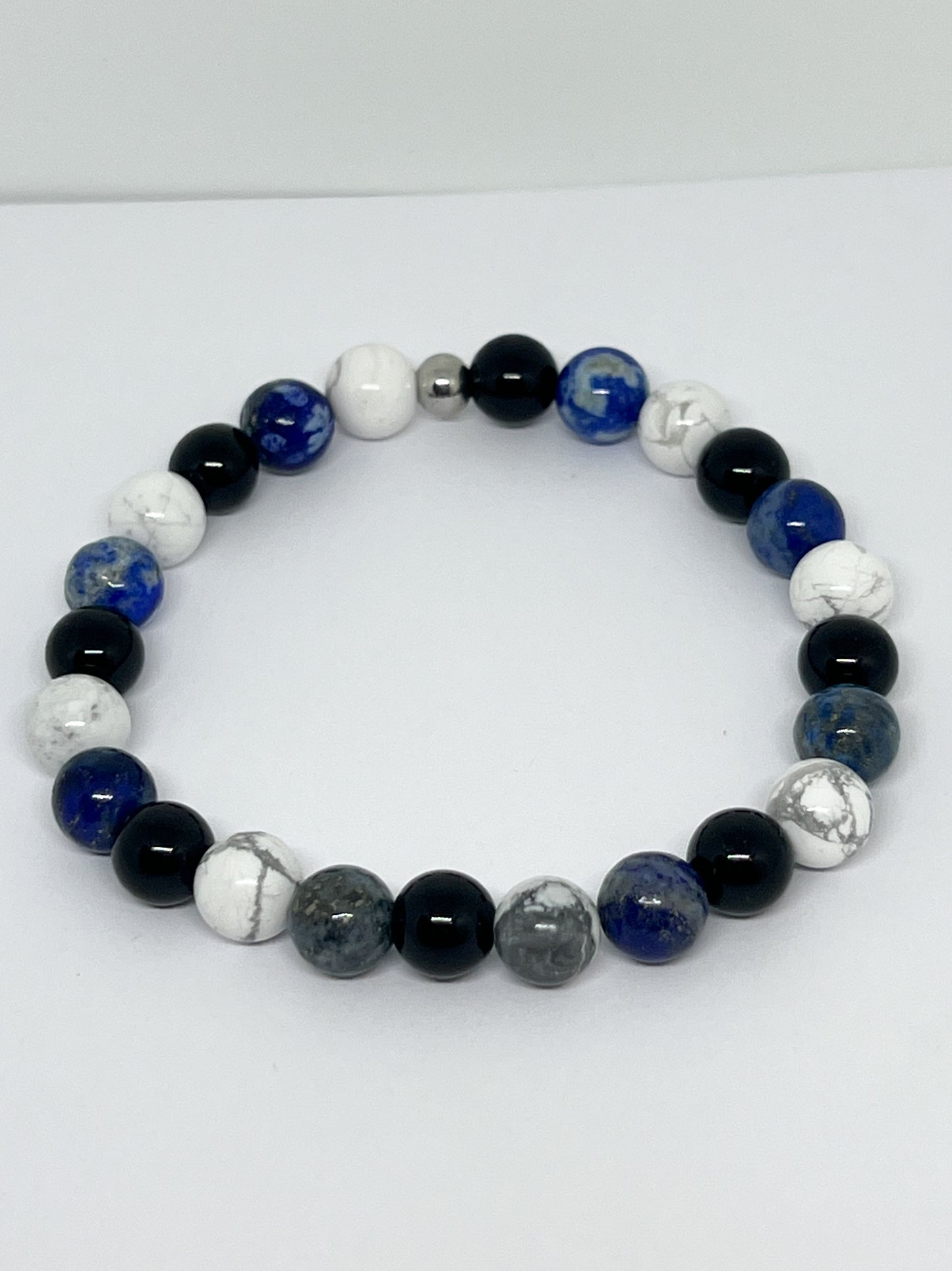 🧘♀️ Bracelet Apaisant – Howlite, Lapis-Lazuli & Obsidienne pour Sérénité et Ancrage