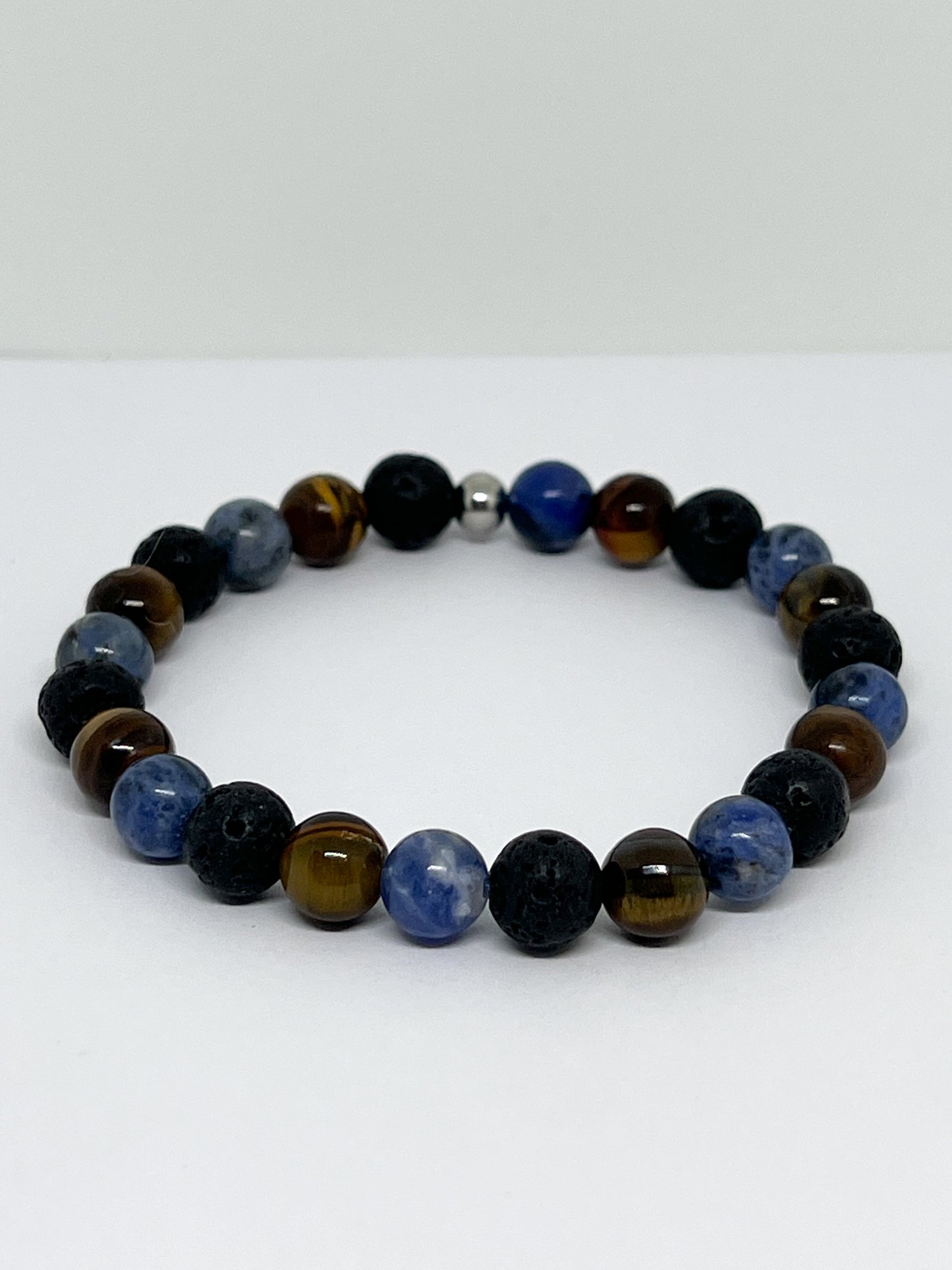 Bracelet en Œil de Tigre, Lapis Lazuli et Pierre de Lave : Énergie et Protection au Naturel