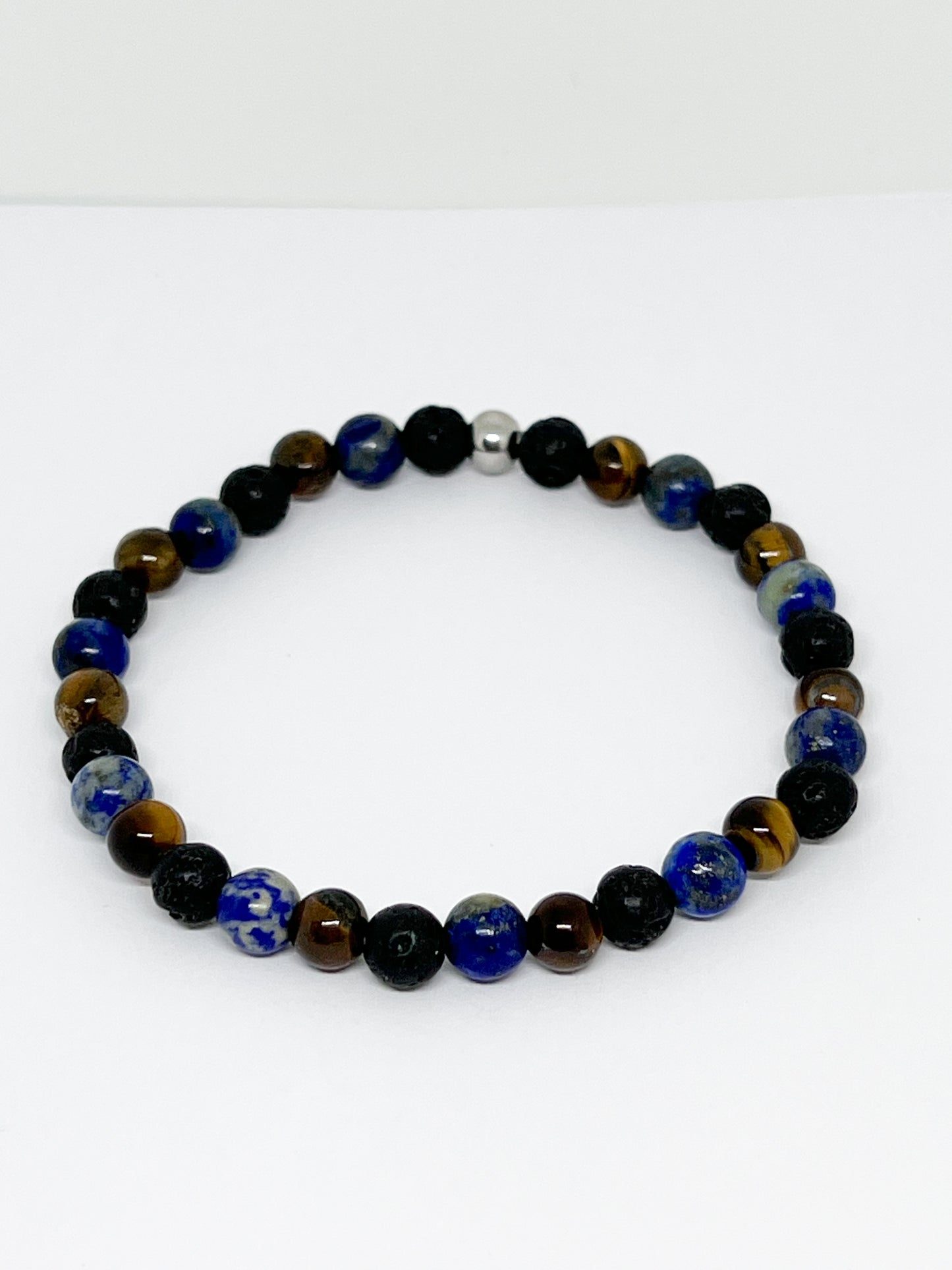 Bracelet en Pierres Naturelles : Pierre de Lave, Lapis Lazuli et Œil de Tigre pour le Bien-Être