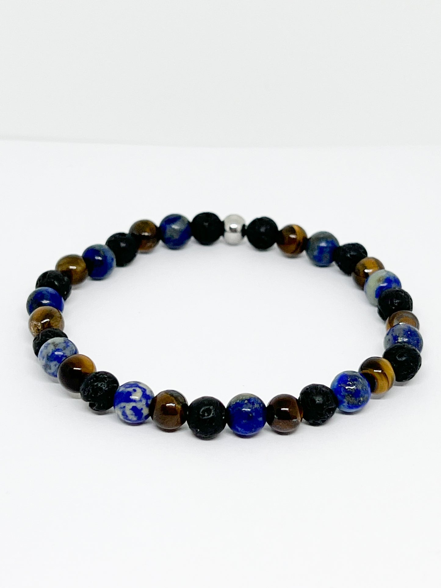 Bracelet en Pierres Naturelles : Pierre de Lave, Lapis Lazuli et Œil de Tigre pour le Bien-Être