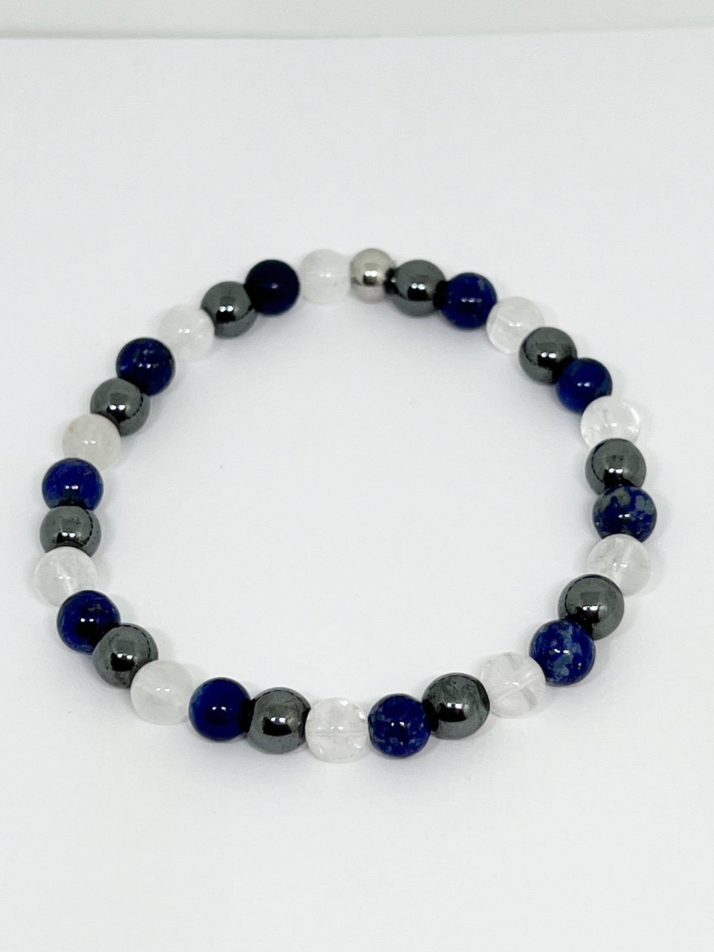 Bracelet Énergétique en Cristal de Roche, Lapis Lazuli et Hématite : Force et Paix Intérieure