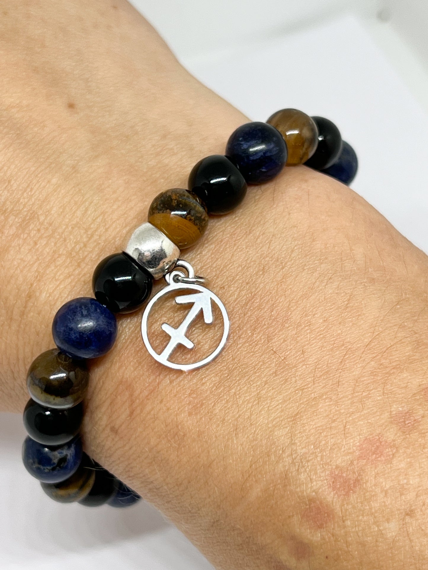 Bracelet Astro Sagittaire : Puissance de l'Oeil de Tigre, Sodalite et Obsidienne Noire