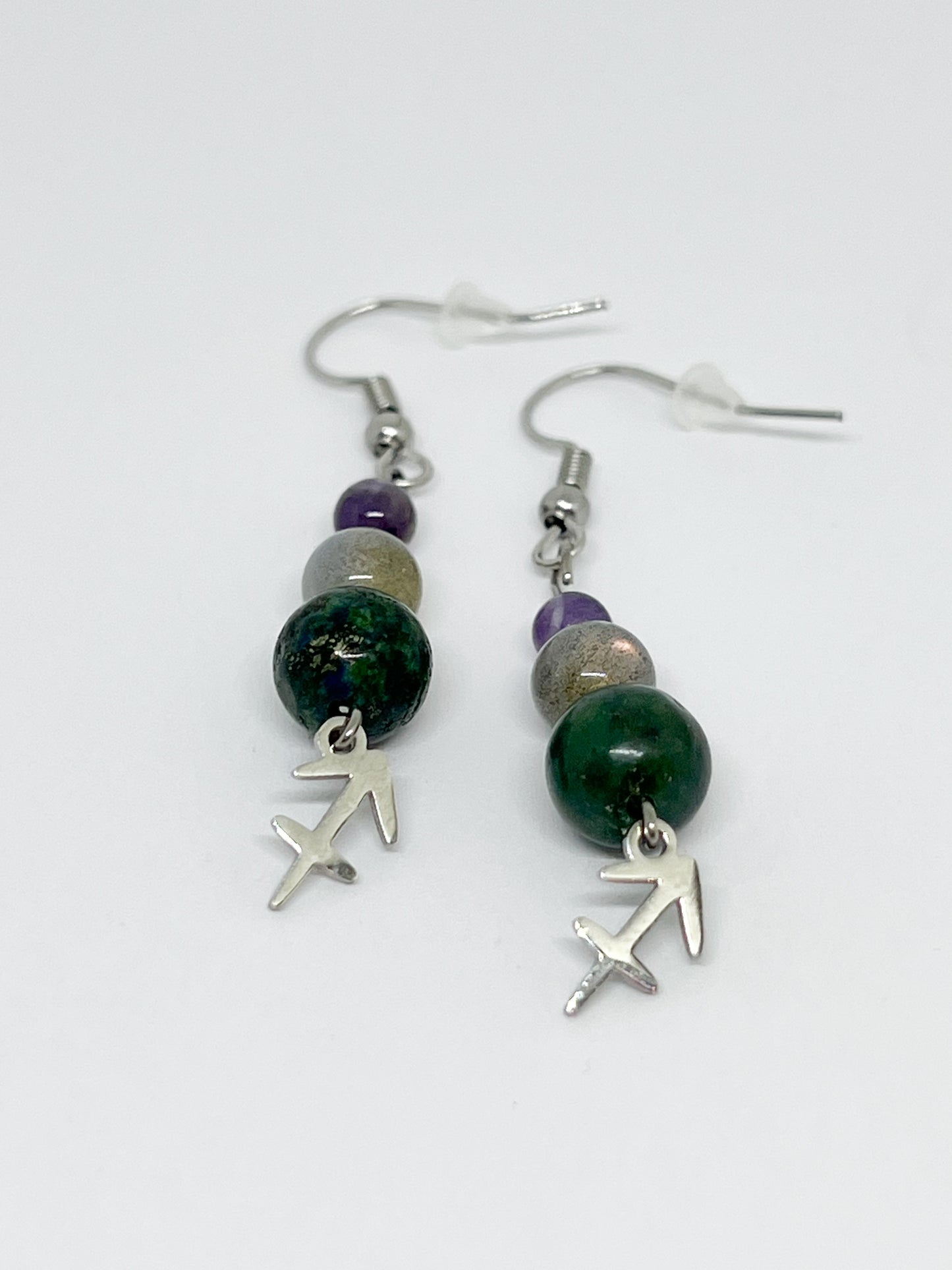 Boucles d’Oreilles Sagittaire en Acier Inoxydable Argenté et Pierres Naturelles