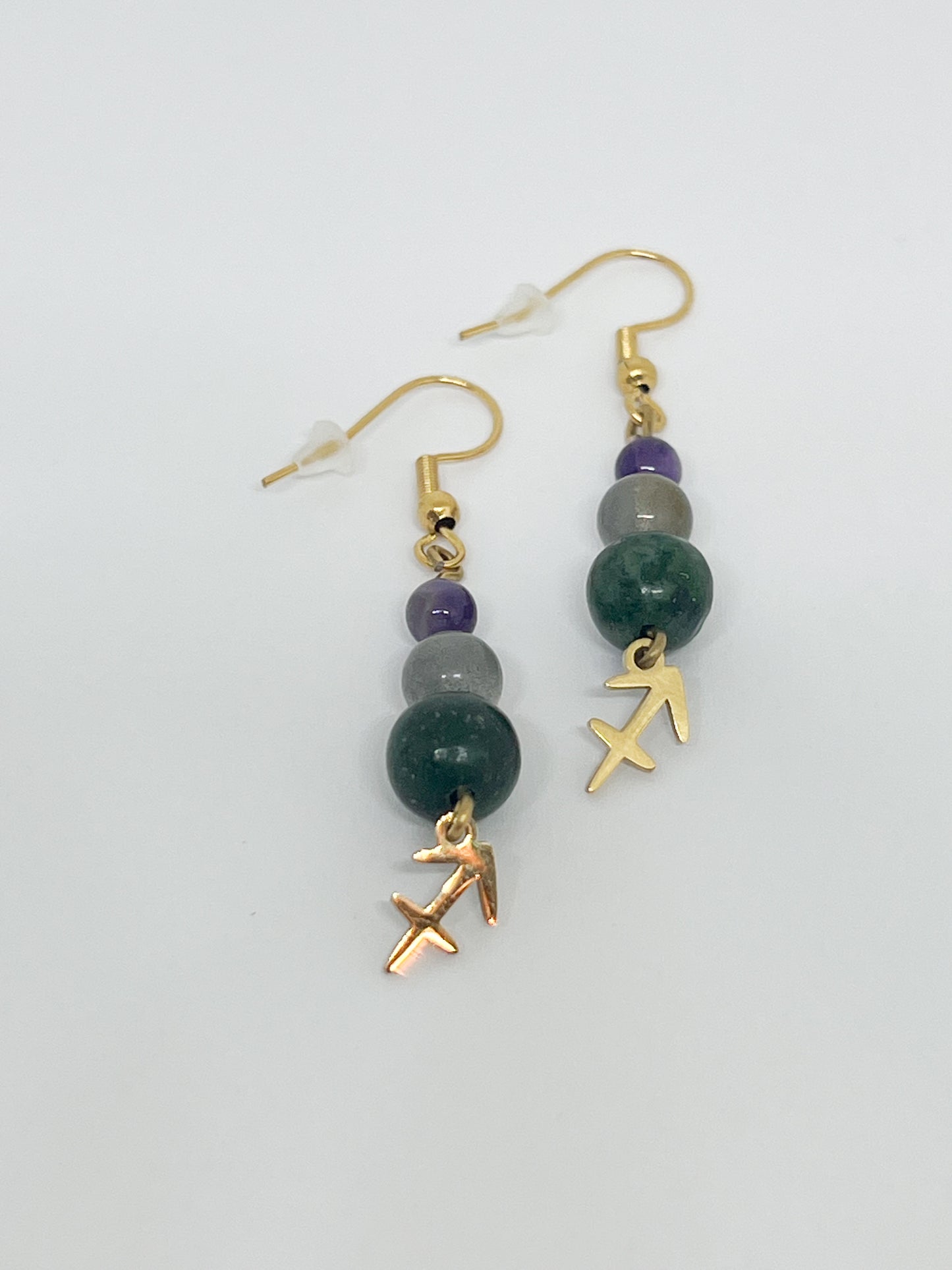 Boucles d’Oreilles Zodiaque Sagittaire en Acier Doré avec Pierres Naturelles