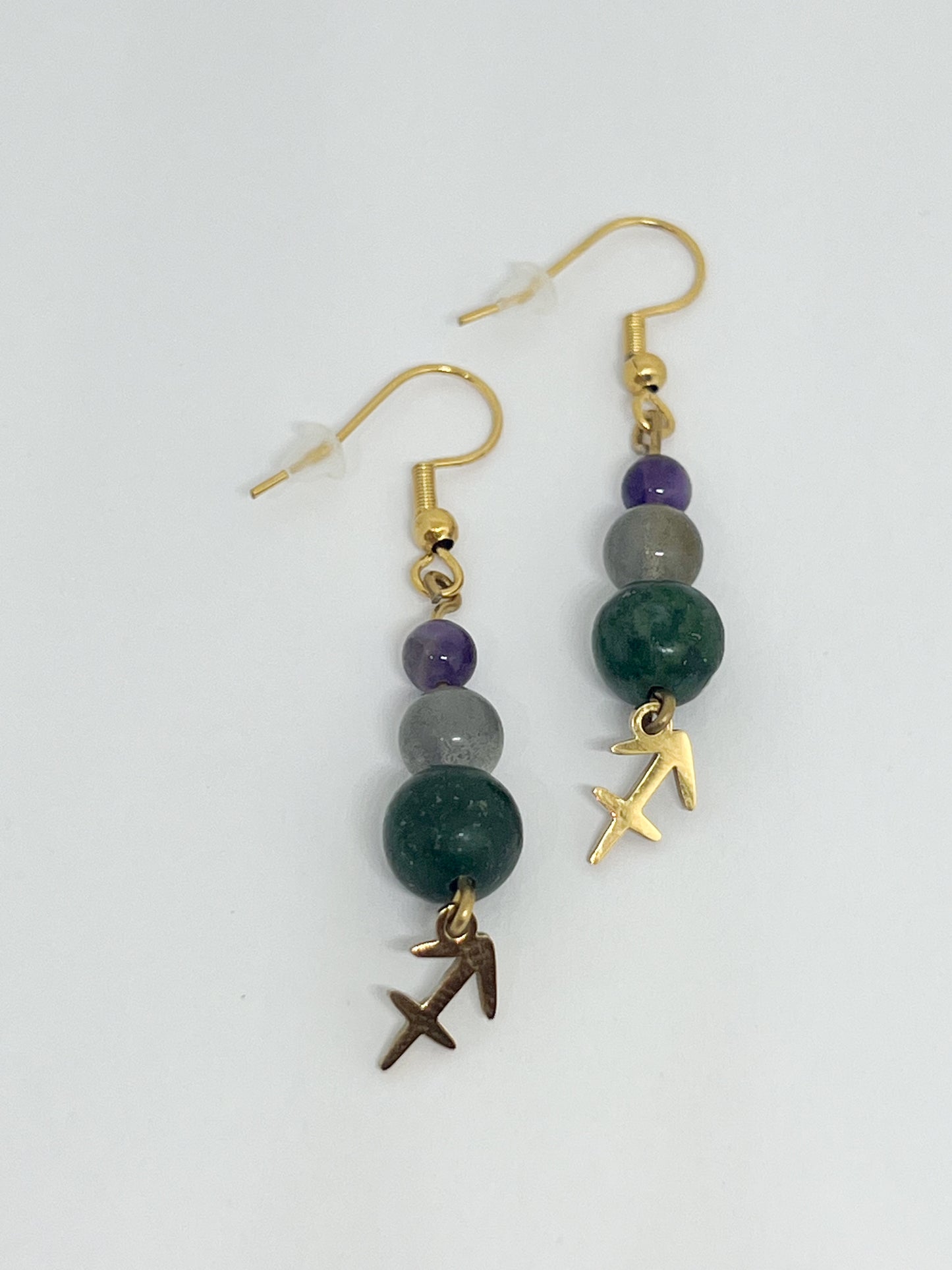 Boucles d’Oreilles Zodiaque Sagittaire en Acier Doré avec Pierres Naturelles