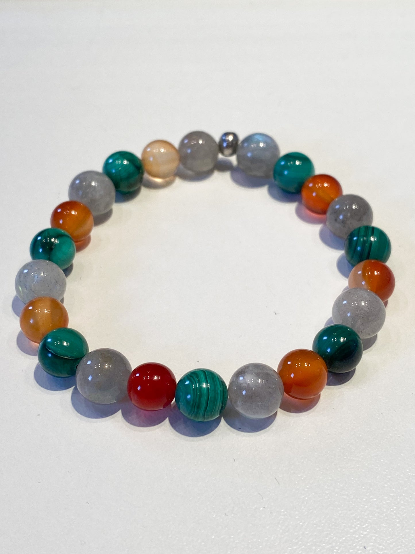 Bracelet Labradorite, Cornaline & Malachite – Protection, Énergie & Harmonie en Pierres Naturelles