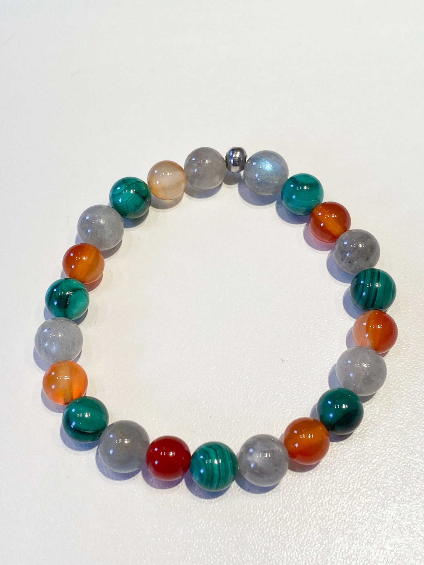 Bracelet Labradorite, Cornaline & Malachite – Protection, Énergie & Harmonie en Pierres Naturelles