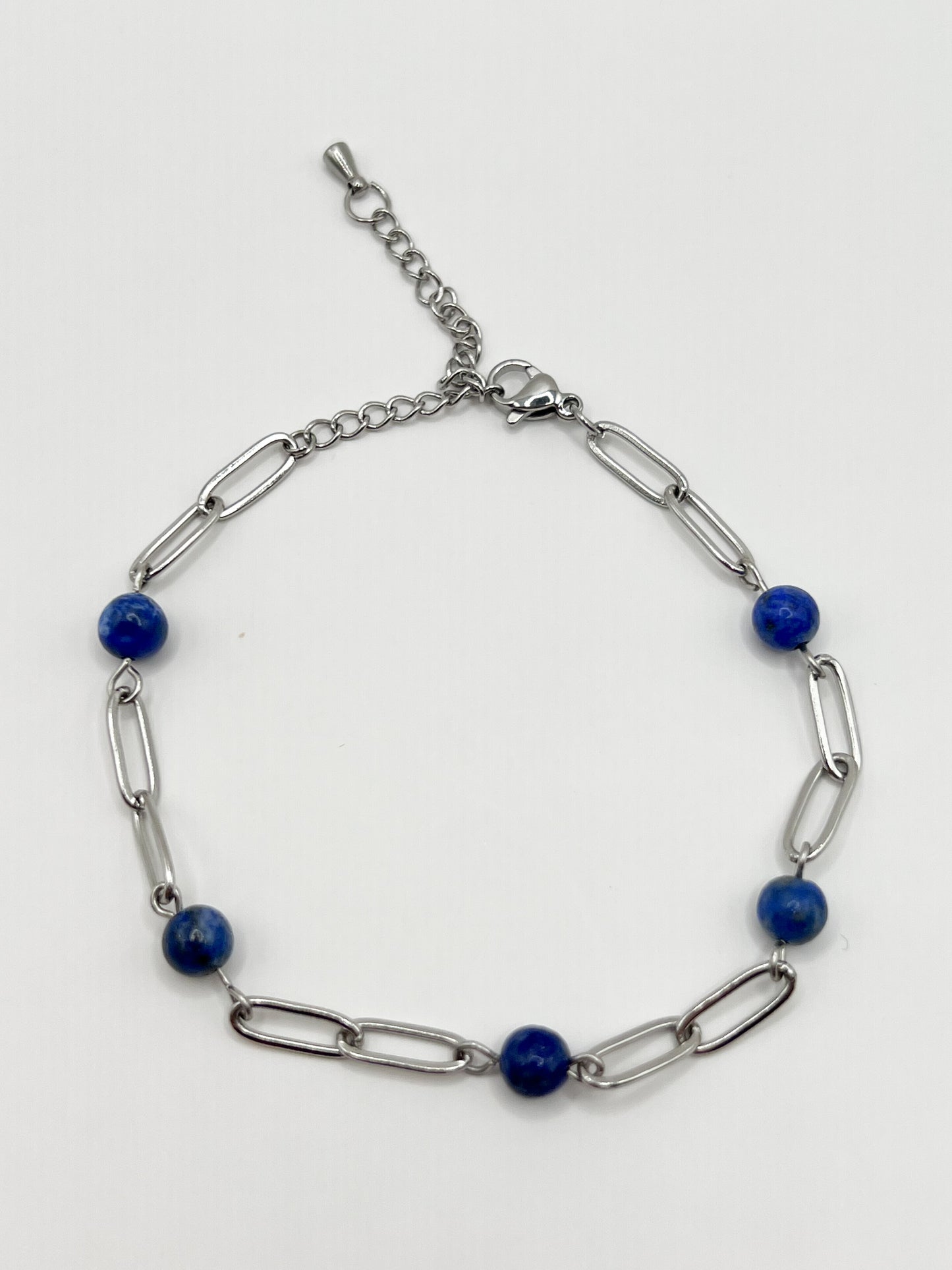 Bracelet en Lapis-Lazuli et Acier Inoxydable Argenté – Élégance et Énergie