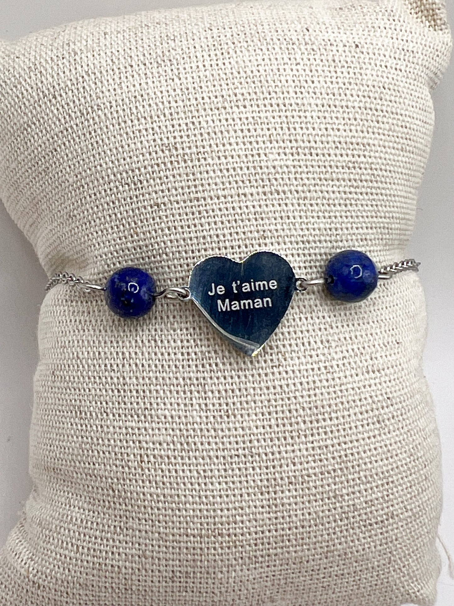 Bracelet Lapis-Lazuli "Maman Je T’aime" – Cadeau Émotion et Élégance