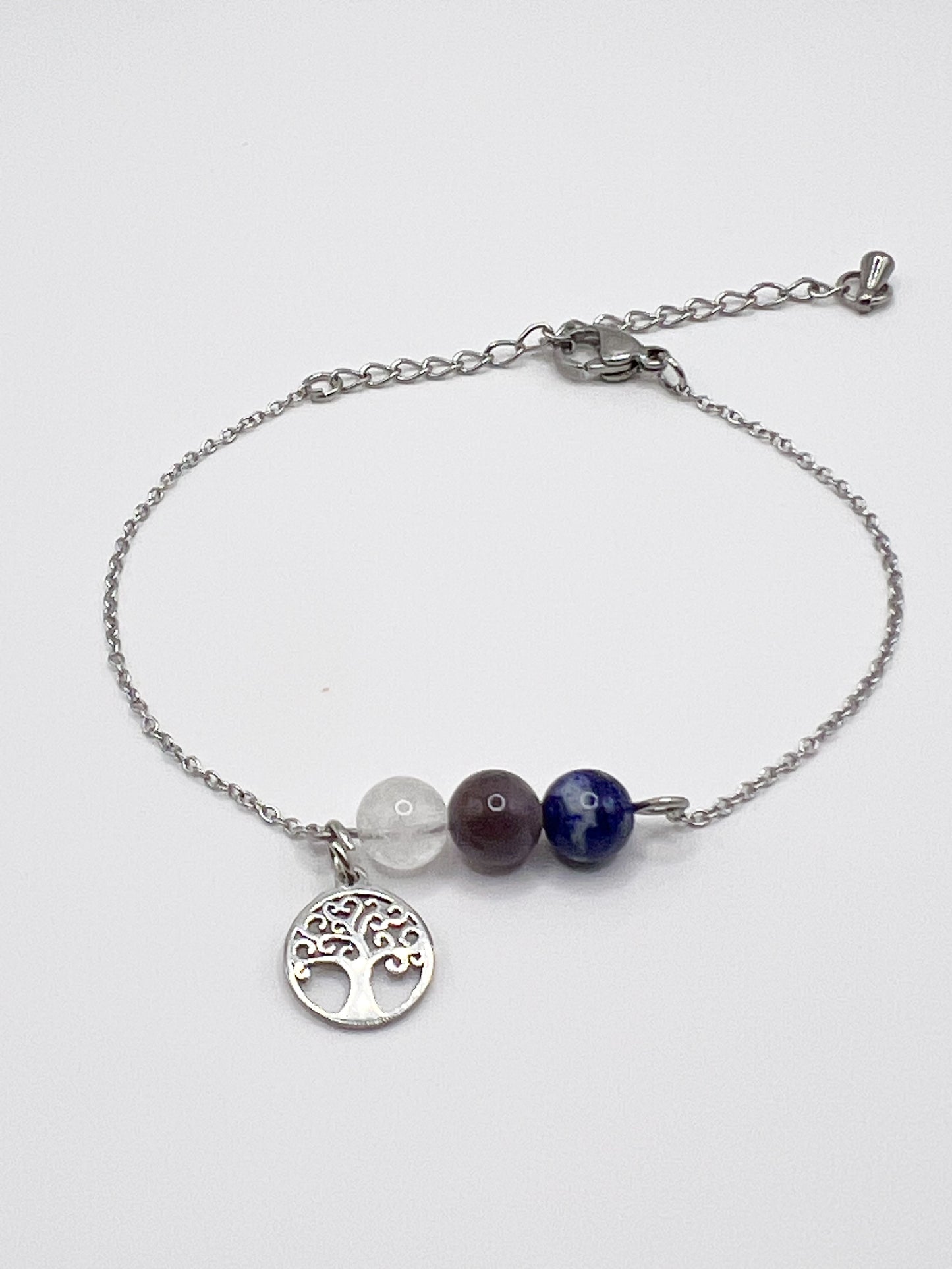 Bracelet Anti-Migraines en Acier Argenté avec Arbre de Vie et Pierres Énergétiques ✨🌳