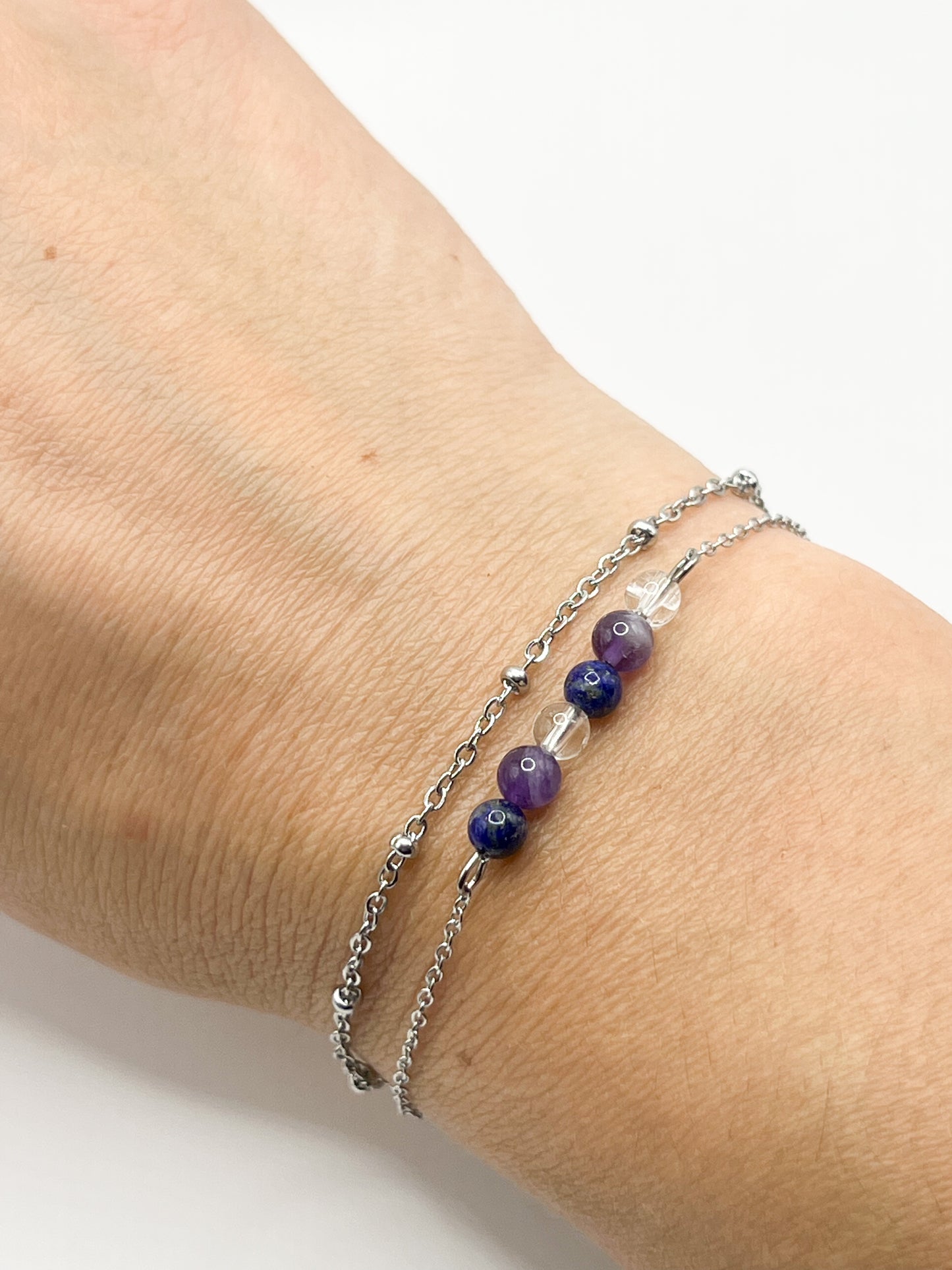 Bracelet Anti-Migraines Double Rang – Pierres Naturelles et Acier Argenté pour le Bien-être 🍃💖