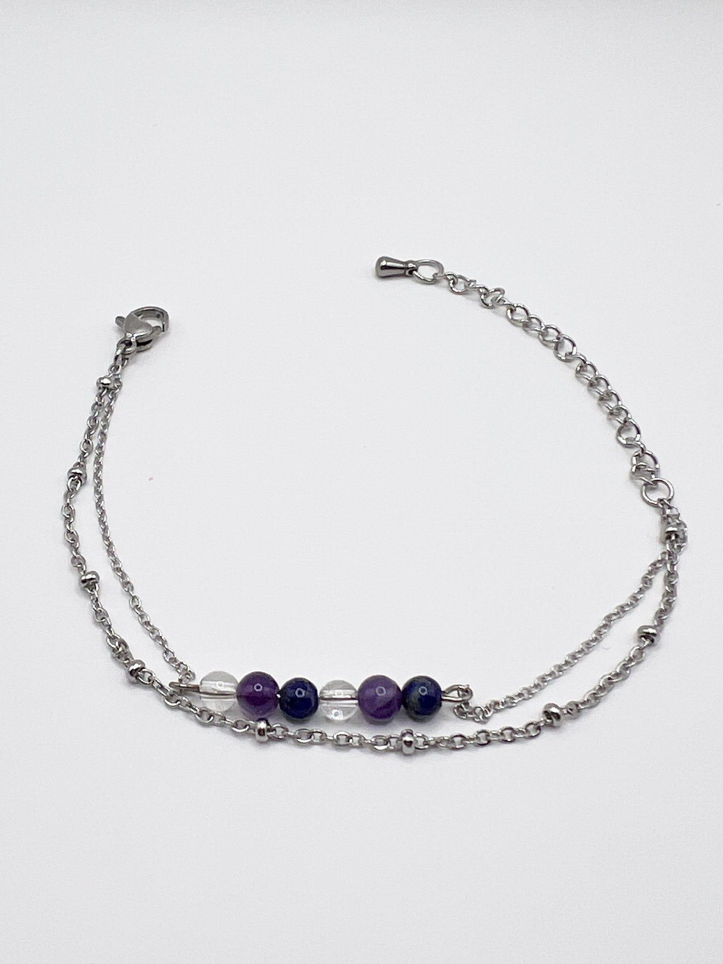 Bracelet Anti-Migraines Double Rang – Pierres Naturelles et Acier Argenté pour le Bien-être 🍃💖
