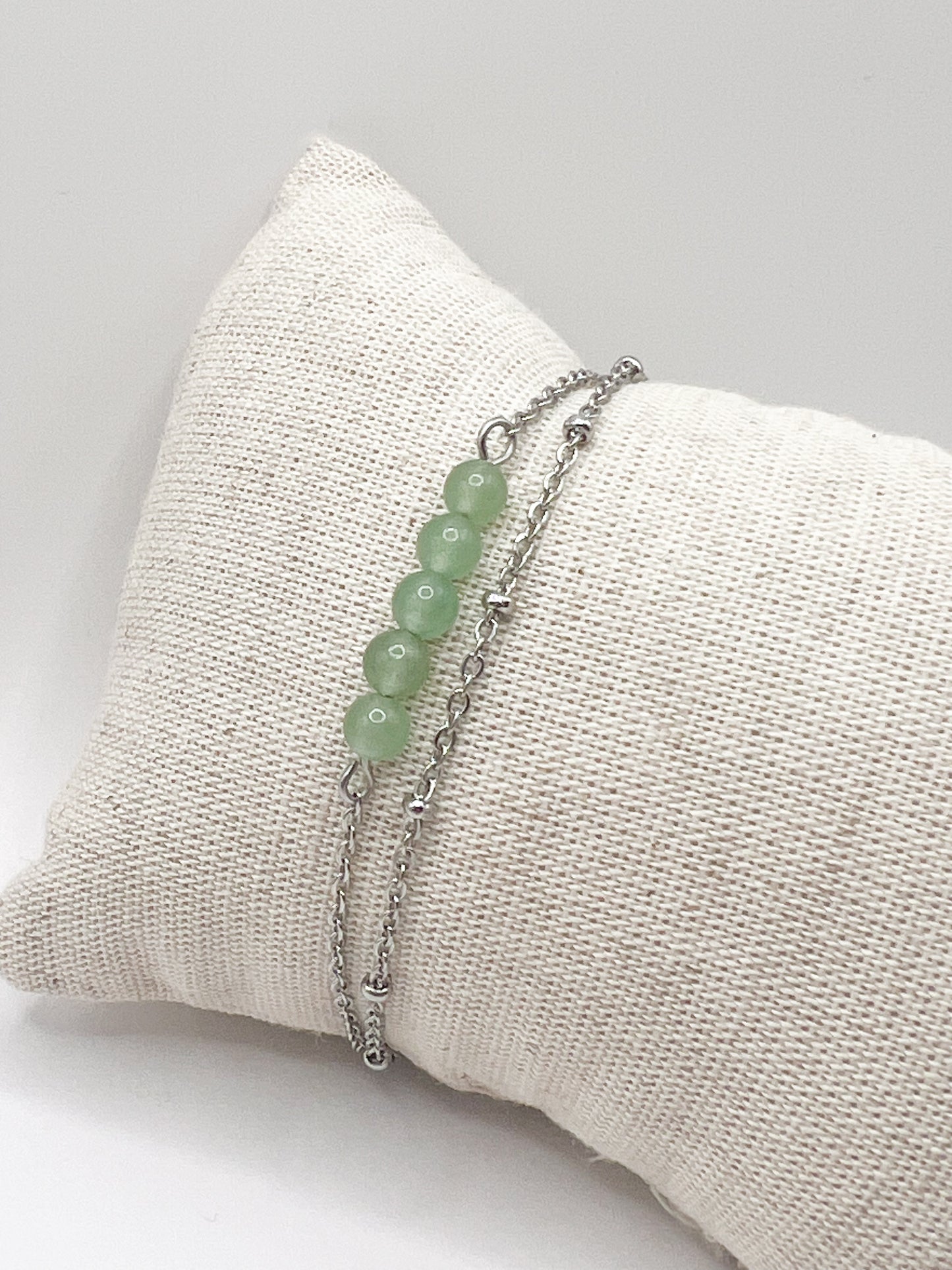 Bracelet aventurine et acier argenté – Bijou double rang chic et apaisant