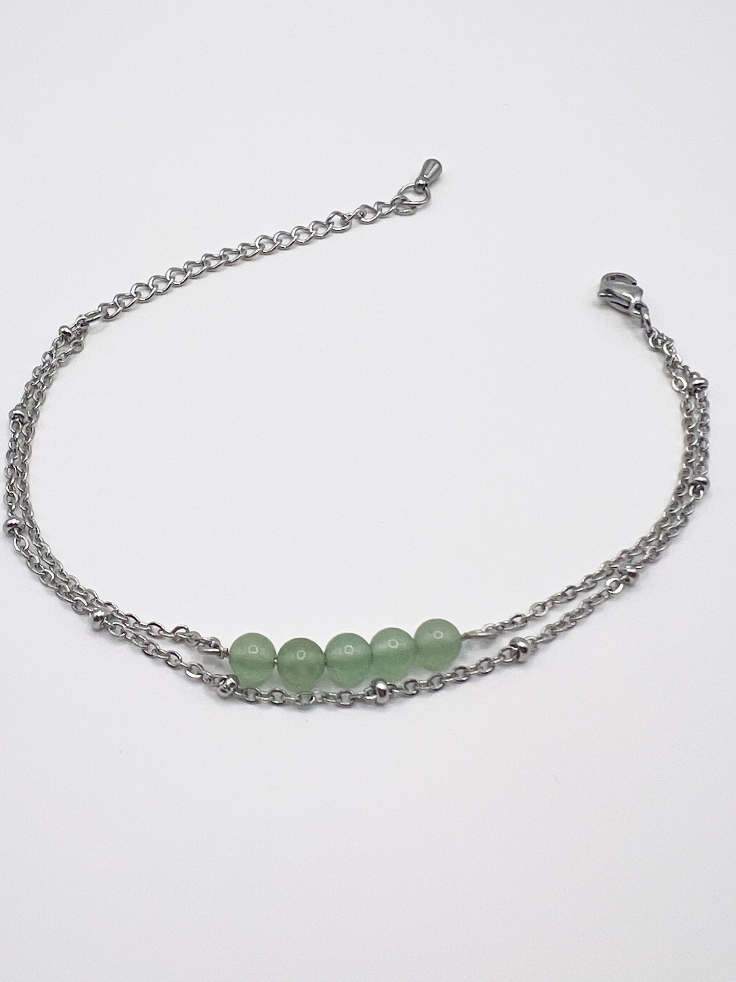 Bracelet aventurine et acier argenté – Bijou double rang chic et apaisant