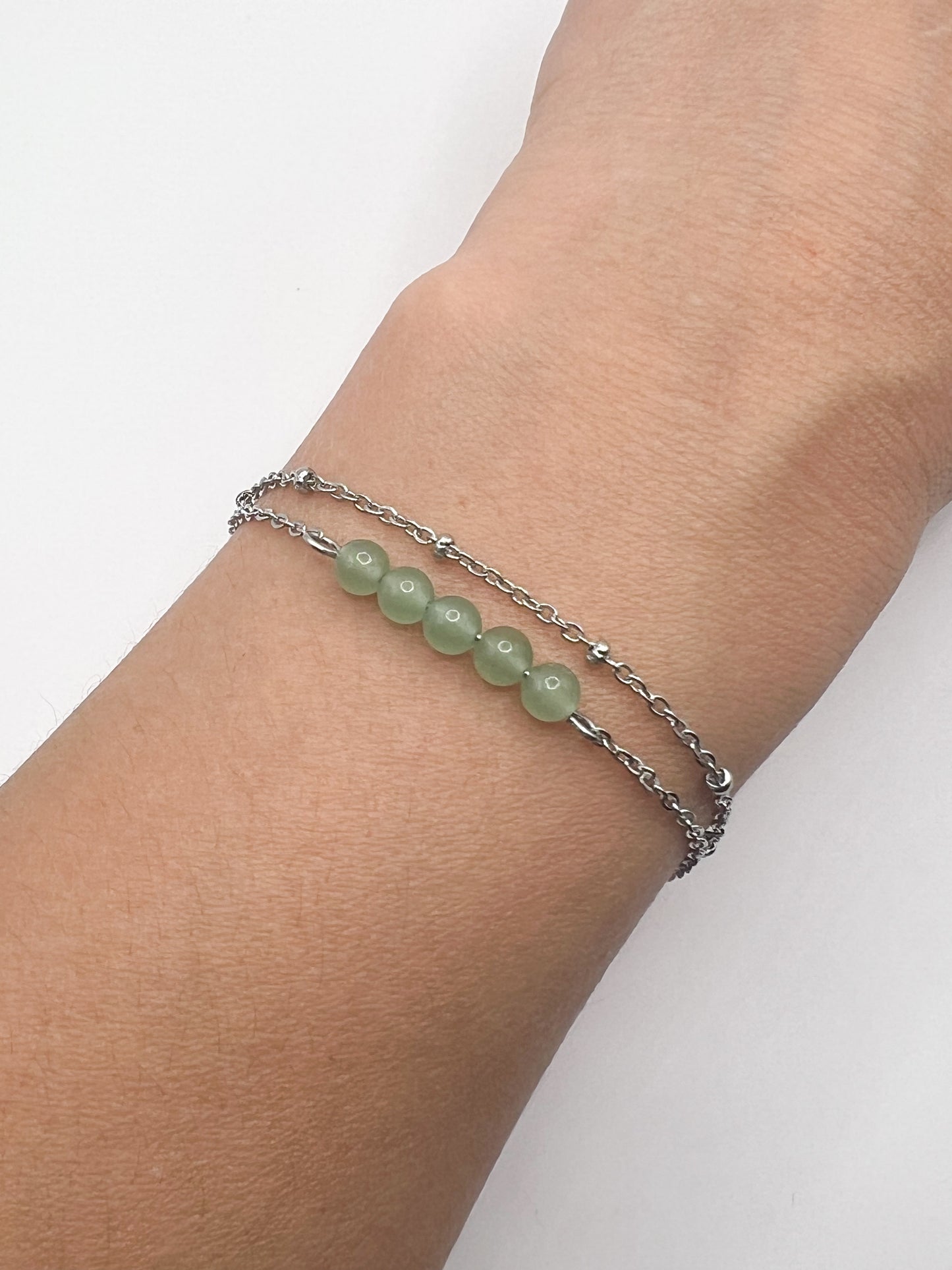 Bracelet aventurine et acier argenté – Bijou double rang chic et apaisant