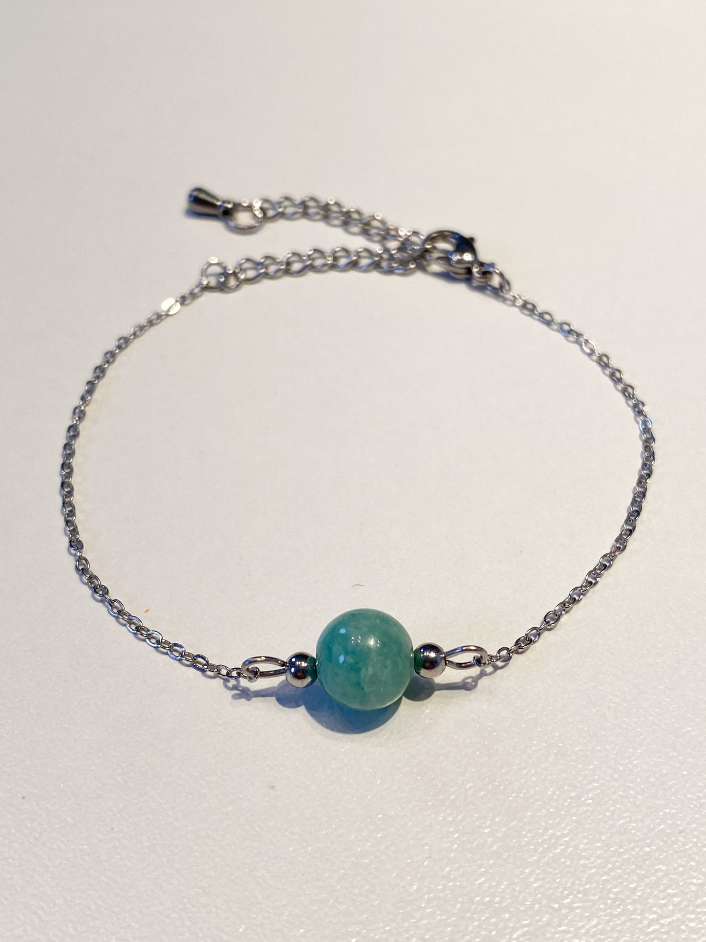Bracelet en Acier Inoxydable Argenté avec Amazonite : Élégance Naturelle