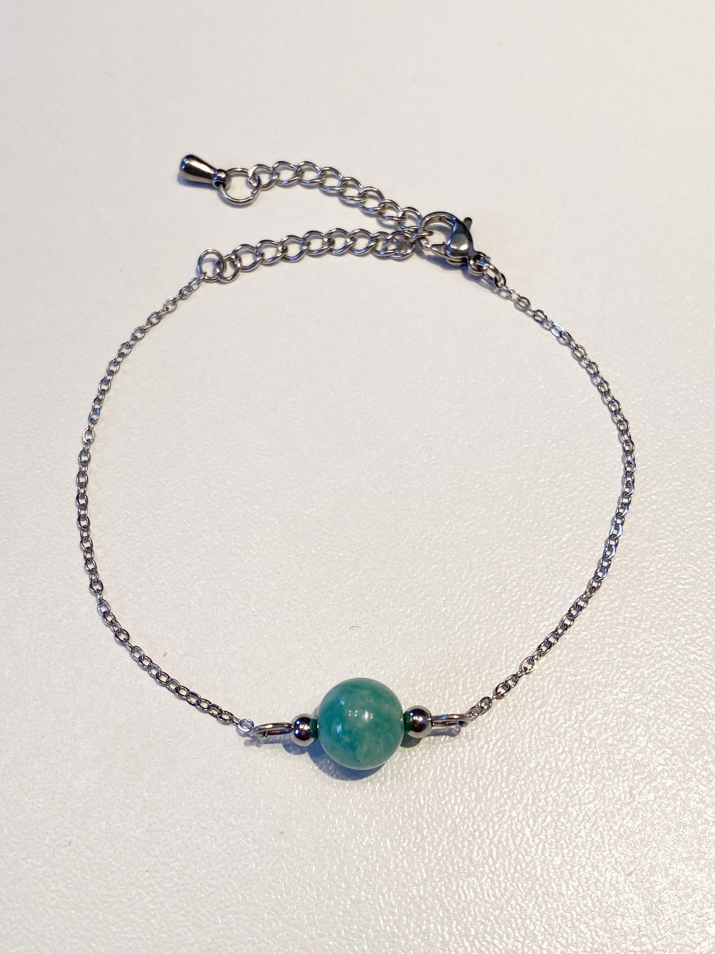 Bracelet en Acier Inoxydable Argenté avec Amazonite : Élégance Naturelle