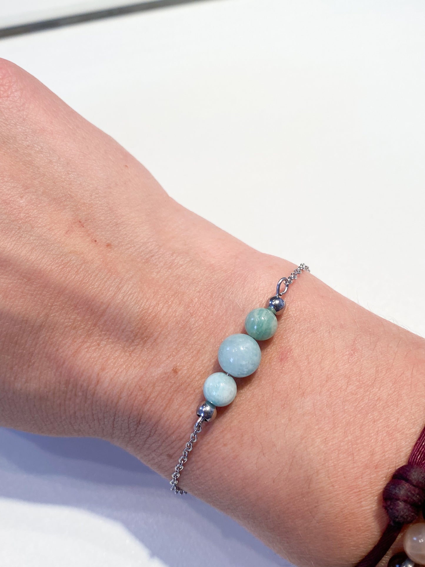 Bracelet en Acier Inoxydable Argenté : Éclatant avec Amazonite