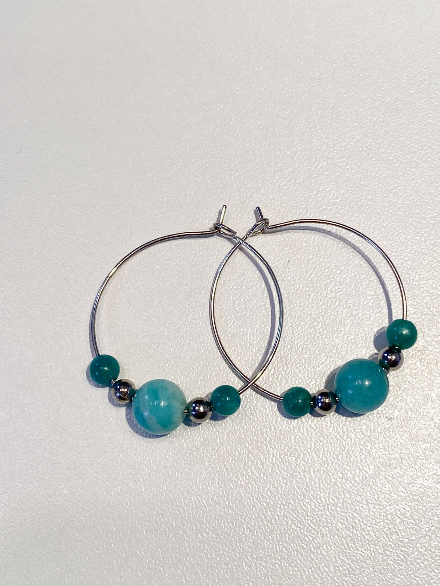 Boucles d'Oreilles en Amazonite Naturelle et Acier Inoxydable Argenté – Bijoux Intemporels