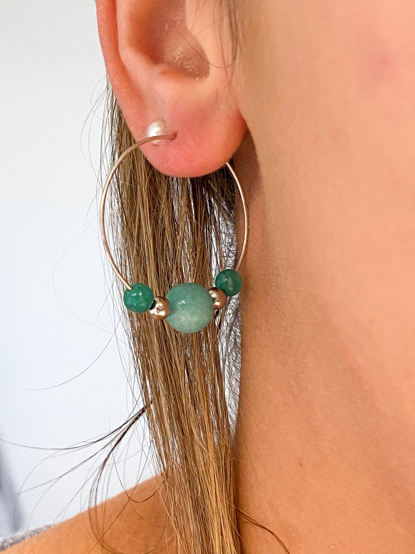 Boucles d'Oreilles en Amazonite Naturelle et Acier Inoxydable Argenté – Bijoux Intemporels