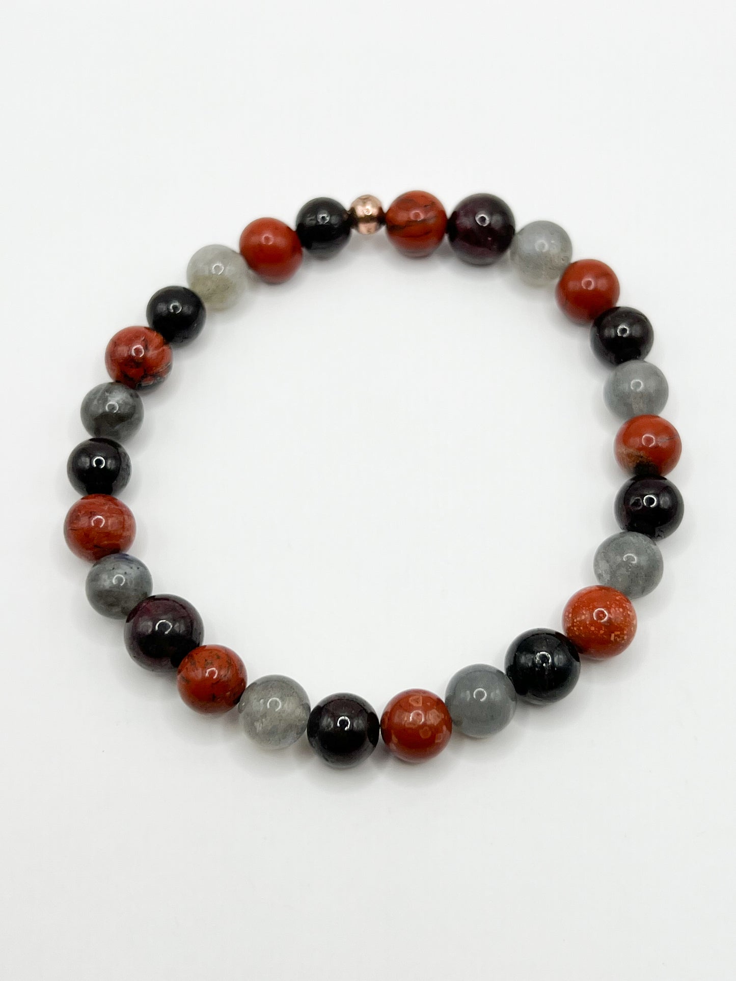 Bracelet Ancrage et Vitalité – Pierres Labradorite, Jaspe Rouge & Grenat
