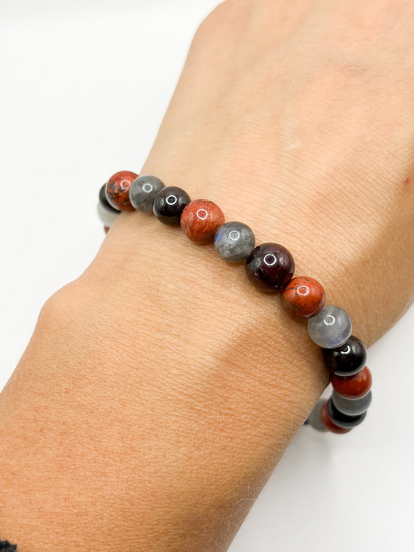 Bracelet Ancrage et Vitalité – Pierres Labradorite, Jaspe Rouge & Grenat