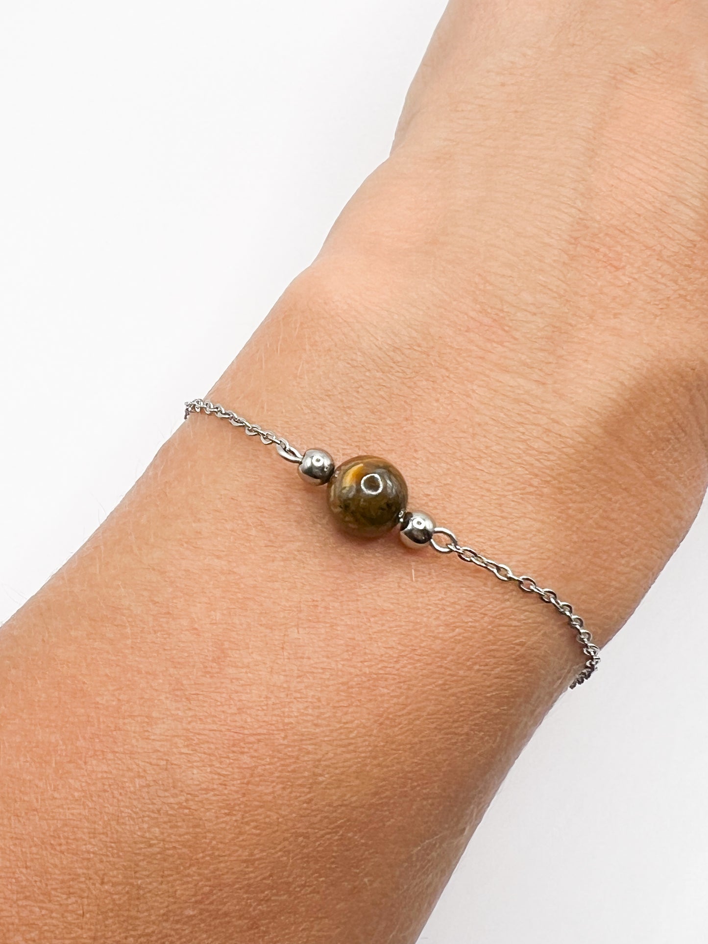 Bracelet Œil de Tigre – Pierre de Protection & Confiance, Acier Inoxydable Argenté