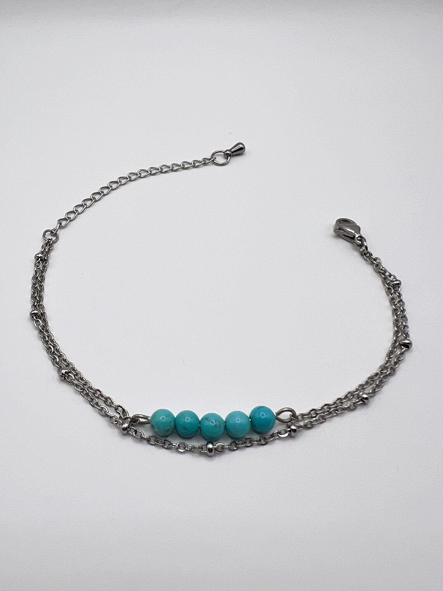 Bracelet Turquoise Double Tour – Bijou Bohème en Acier Argenté pour Femme