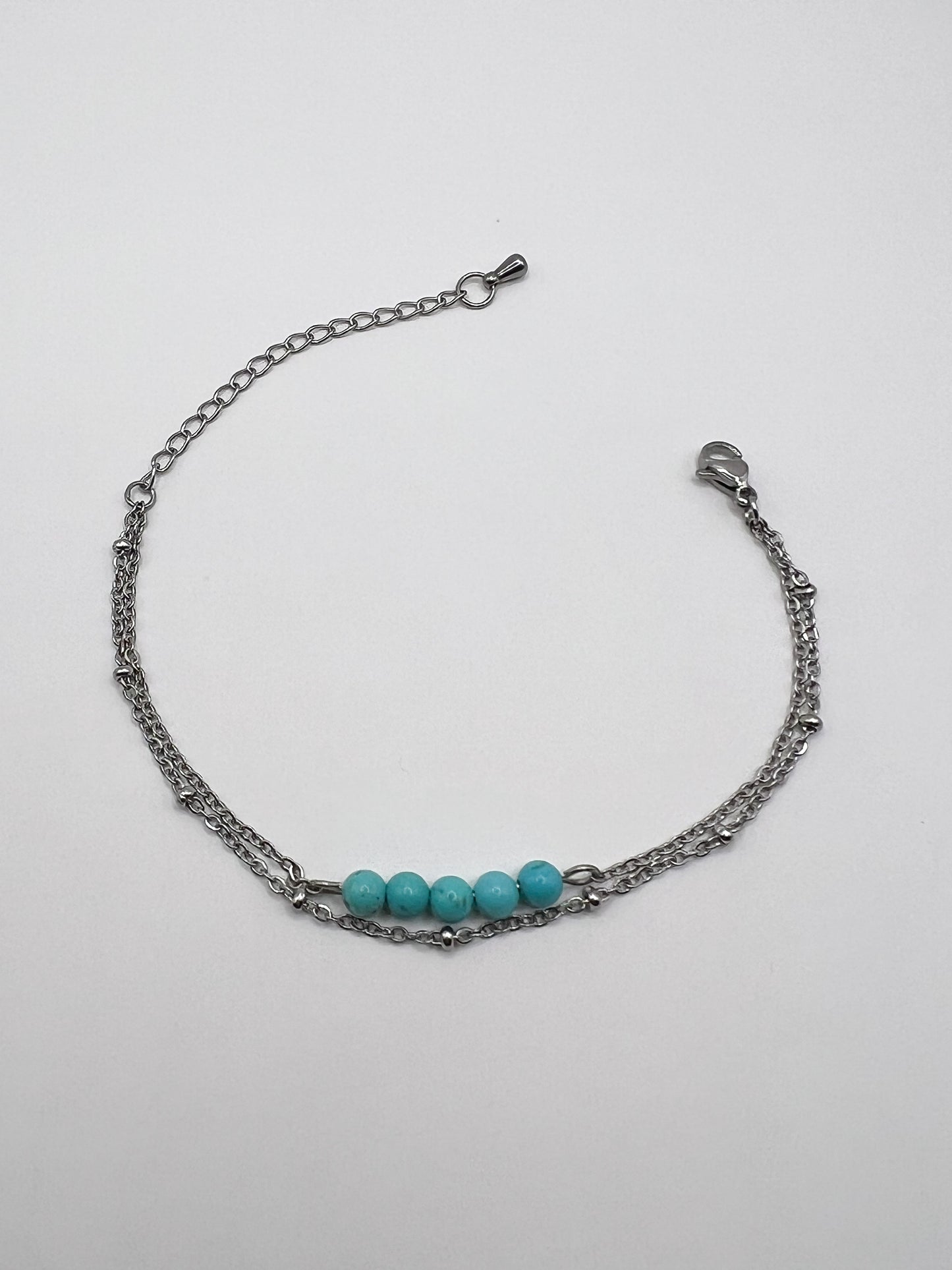 Bracelet Turquoise Double Tour – Bijou Bohème en Acier Argenté pour Femme