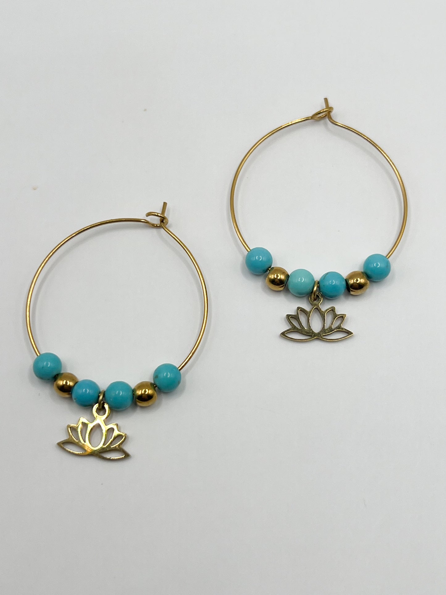 Créoles Turquoise et Acier Doré – Boucles d’Oreilles Bohèmes Chic & Énergie Positive