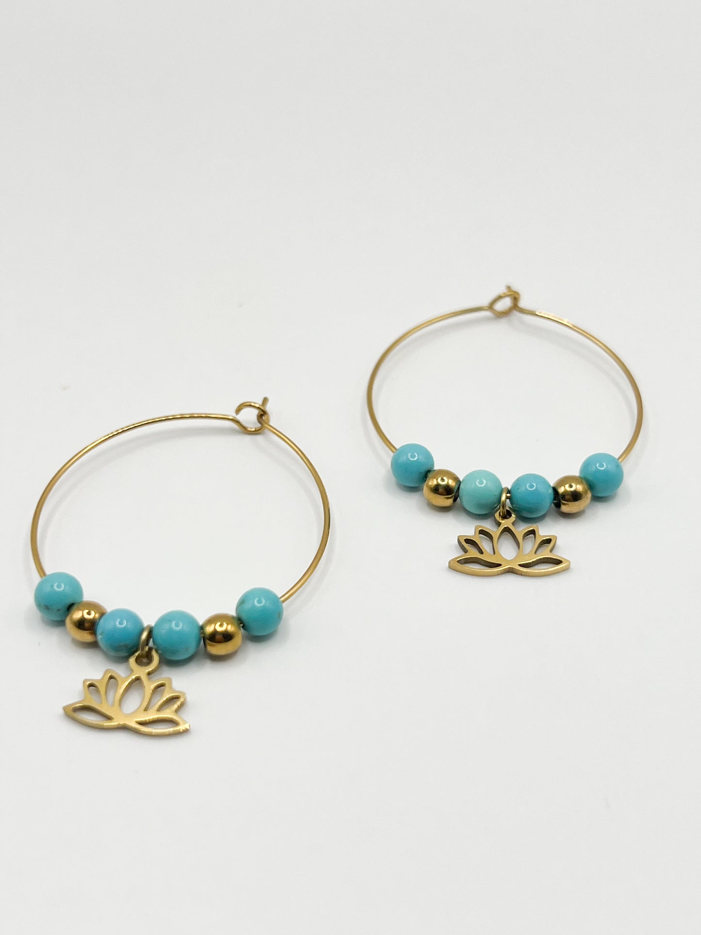 Créoles Turquoise et Acier Doré – Boucles d’Oreilles Bohèmes Chic & Énergie Positive