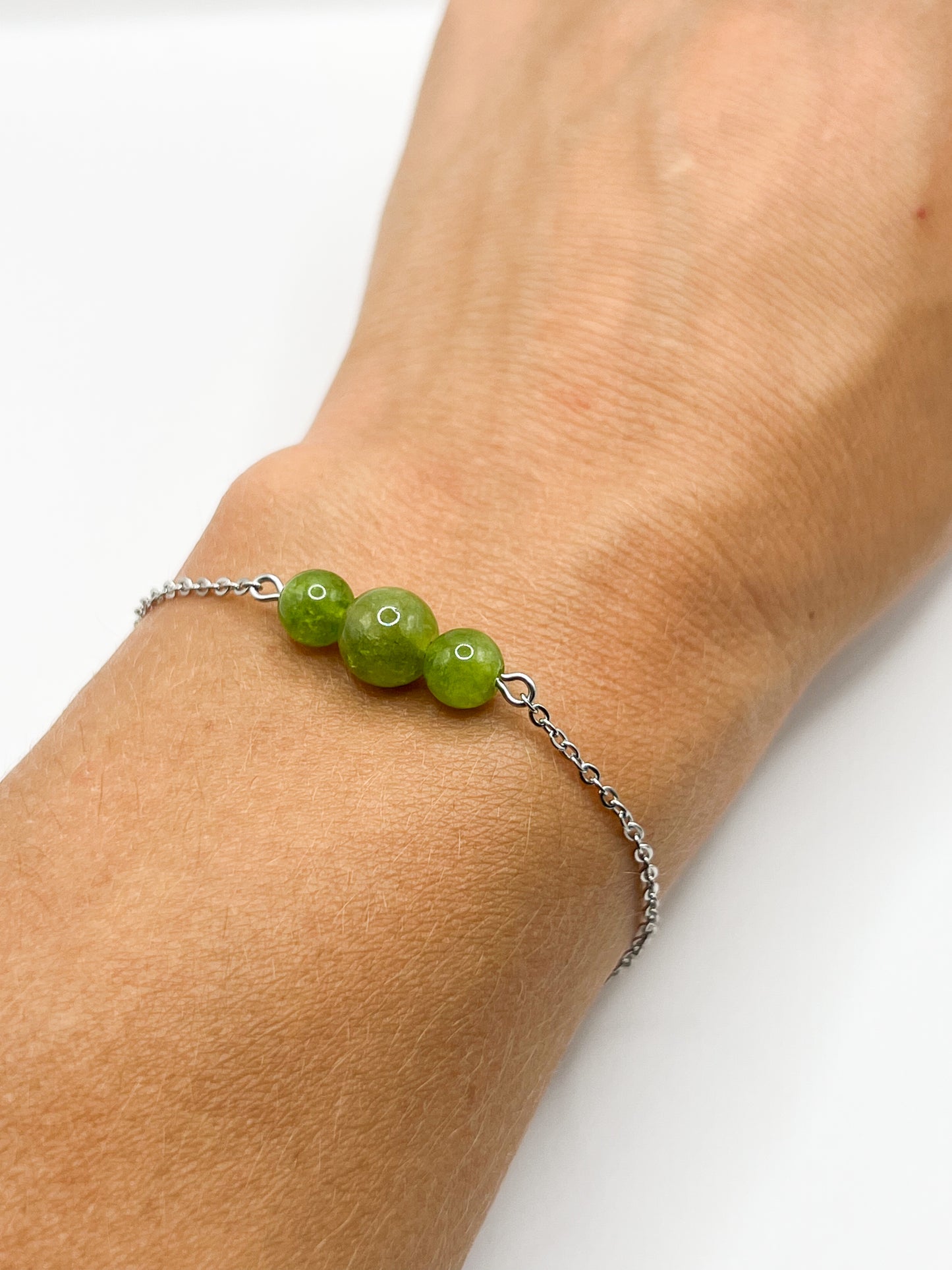 Bracelet Péridot Naturel – Acier Argenté & Énergie Positive