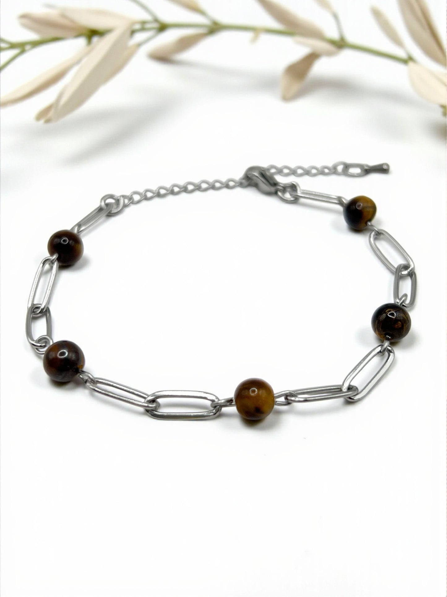 Bracelet Œil de Tigre & Acier Argenté – Protection, Confiance & Force Intérieure