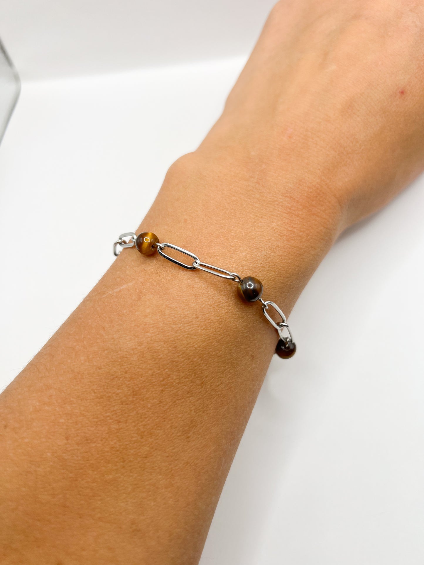 Bracelet Œil de Tigre & Acier Argenté – Protection, Confiance & Force Intérieure