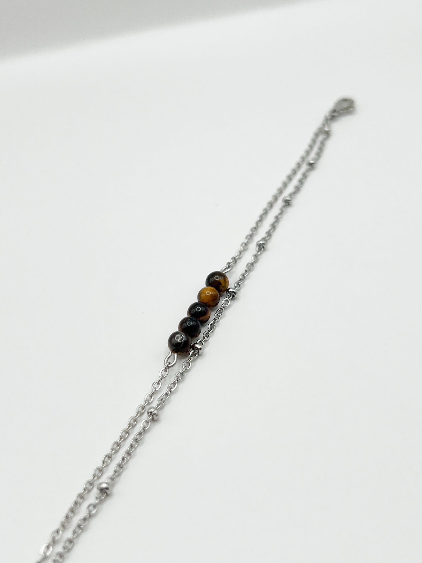 Bracelet Double Rang Œil de Tigre – Bijou Protection & Confiance en Acier Argenté