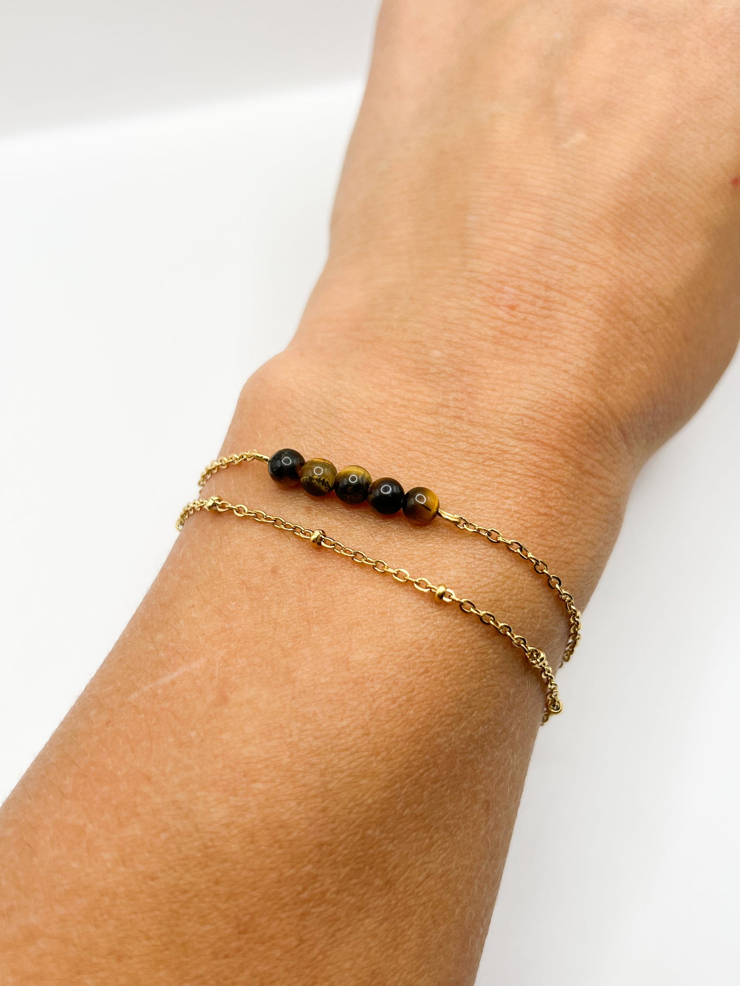 Bracelet Double Rang Œil de Tigre & Acier Doré – Protection, Confiance & Force Intérieure | Bijou Énergétique Naturel
