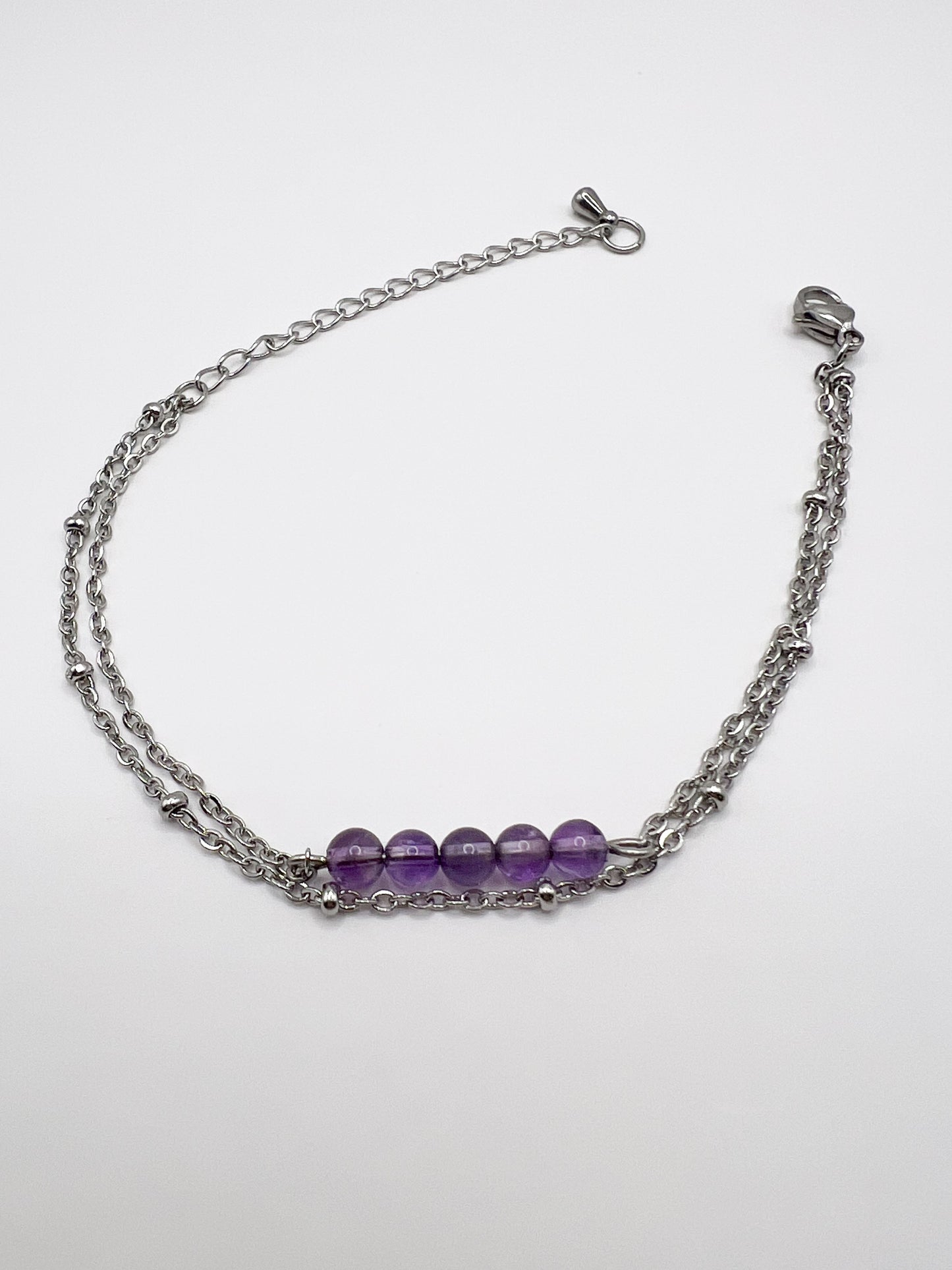 Bracelet Double Rang Améthyste & Acier Argenté – Sérénité, Protection & Harmonie Intérieure