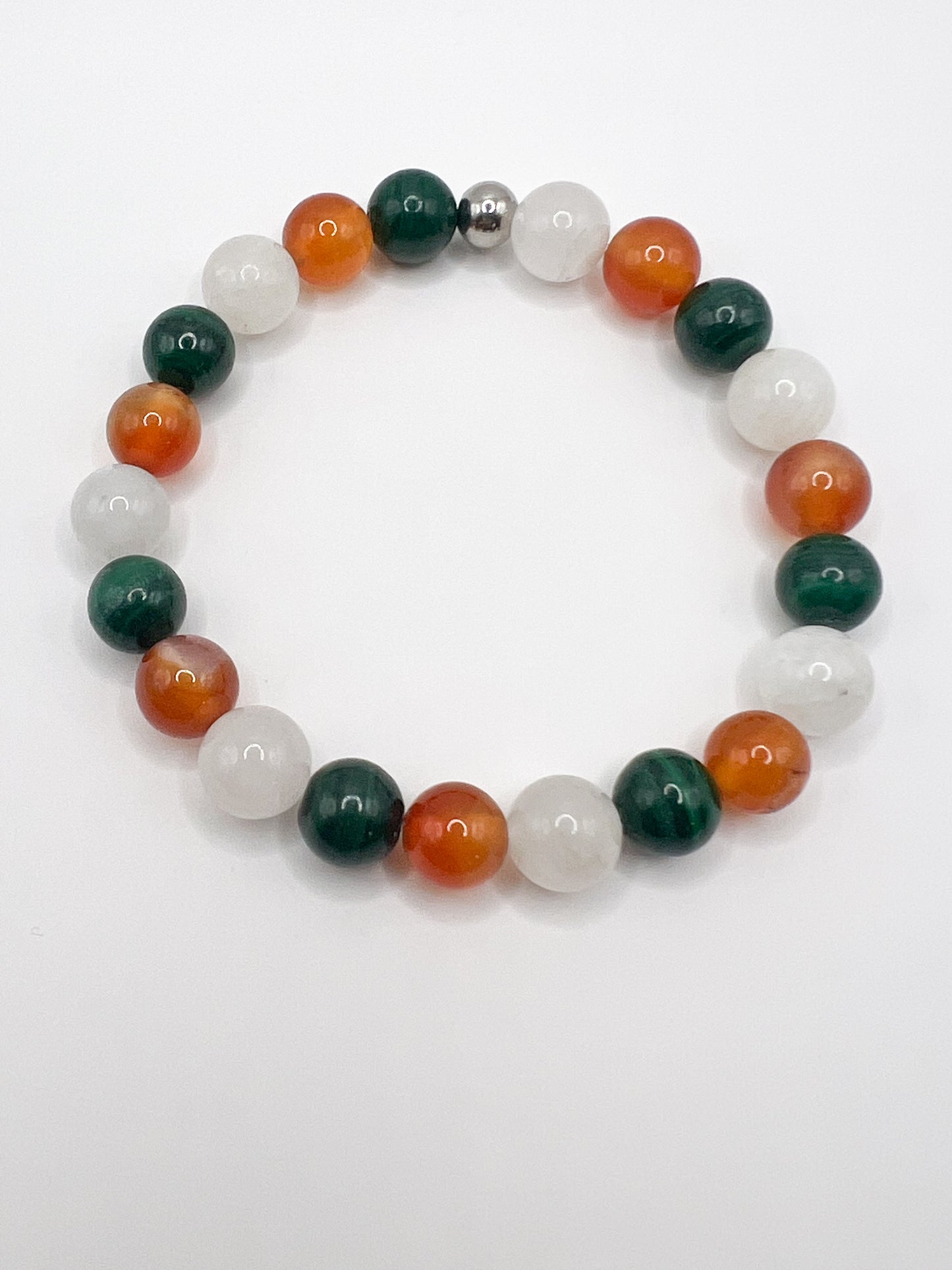 Bracelet Bien-Être Féminin – Cornaline, Malachite & Pierre de Lune 🌙