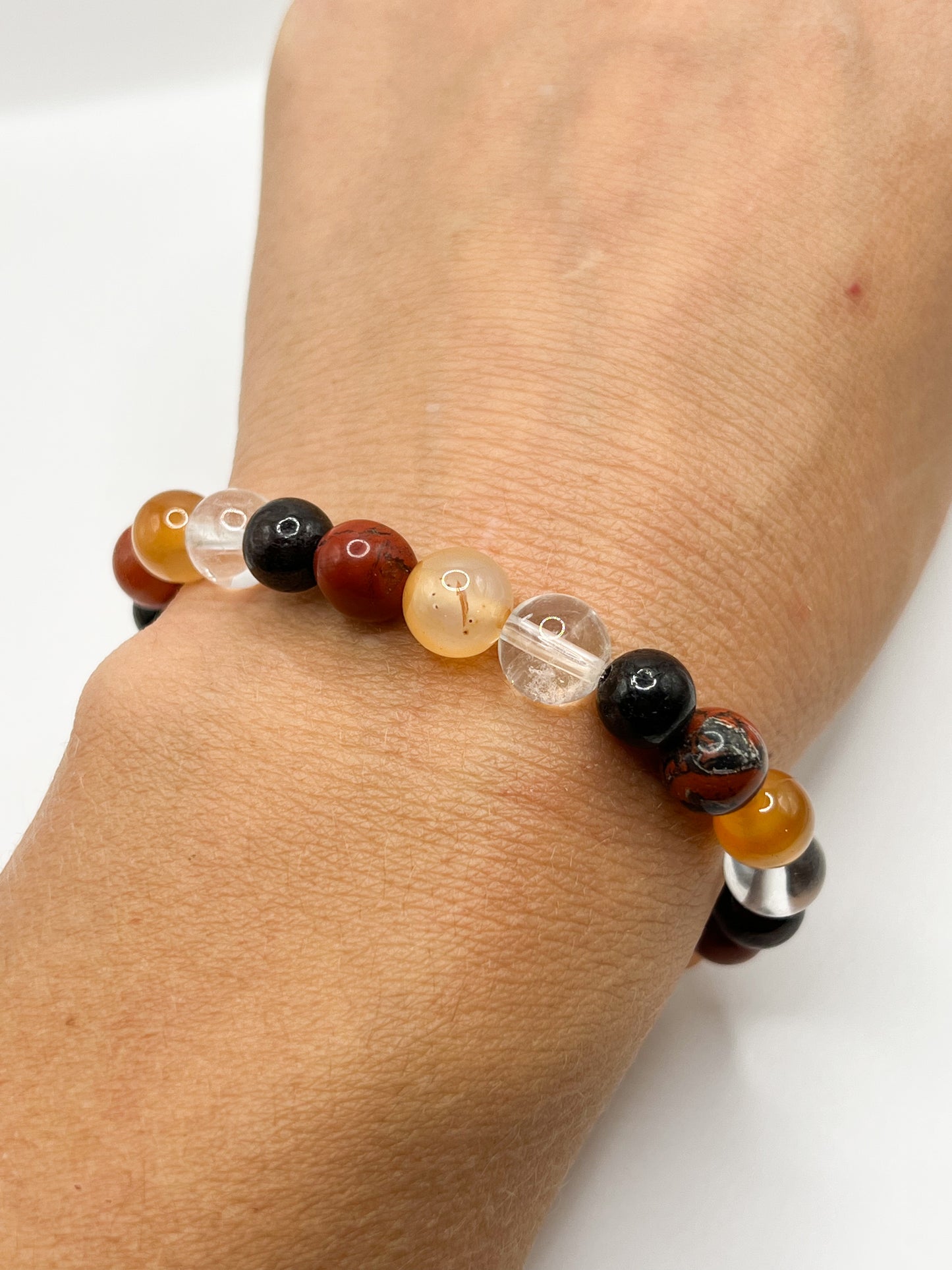 Bracelet Énergie & Vitalité – Cristal de Roche, Cornaline, Jaspe Rouge & Grenat | Pierres Naturelles